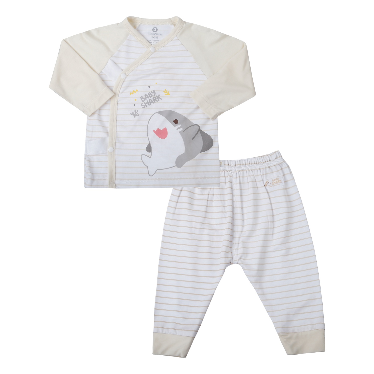 Bộ quần áo dài cài lệch KidsPlaza kẻ in cá TT25H (Trắng be)