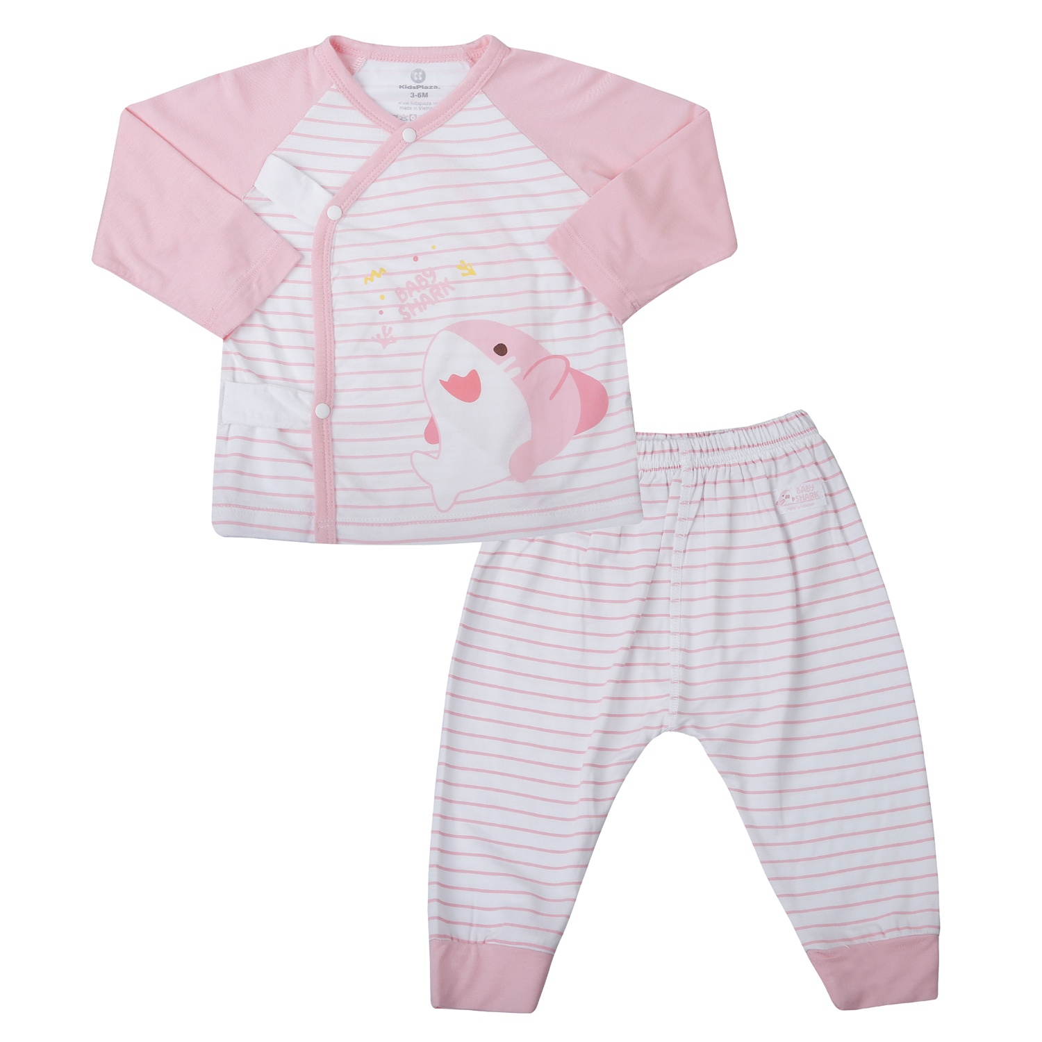 Bộ quần áo dài cài lệch KidsPlaza kẻ in cá TT25H (Trắng hồng)