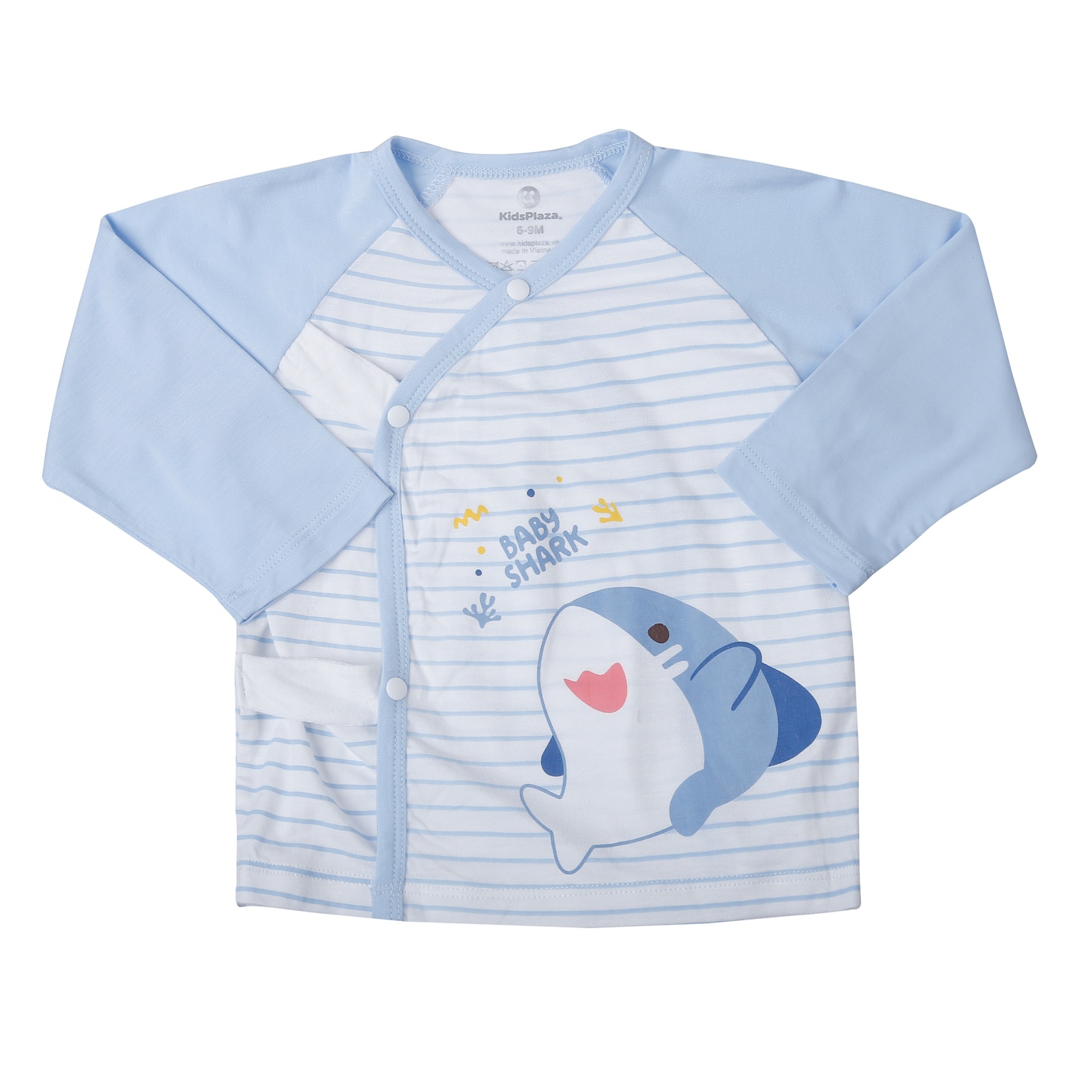 Bộ quần áo dài cài lệch KidsPlaza kẻ in cá TT25H (Trắng xanh) hình 2