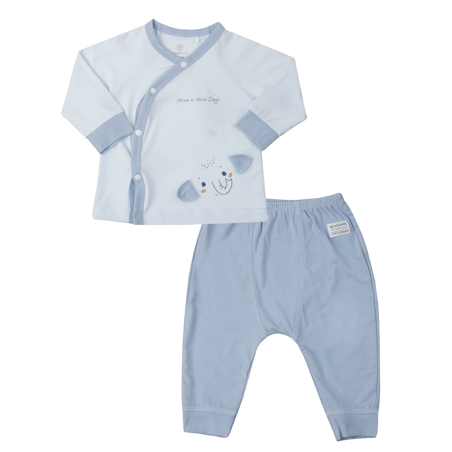 Bộ quần áo dài cài lệch KidsPlaza Otis in voi ND25T (Xanh)