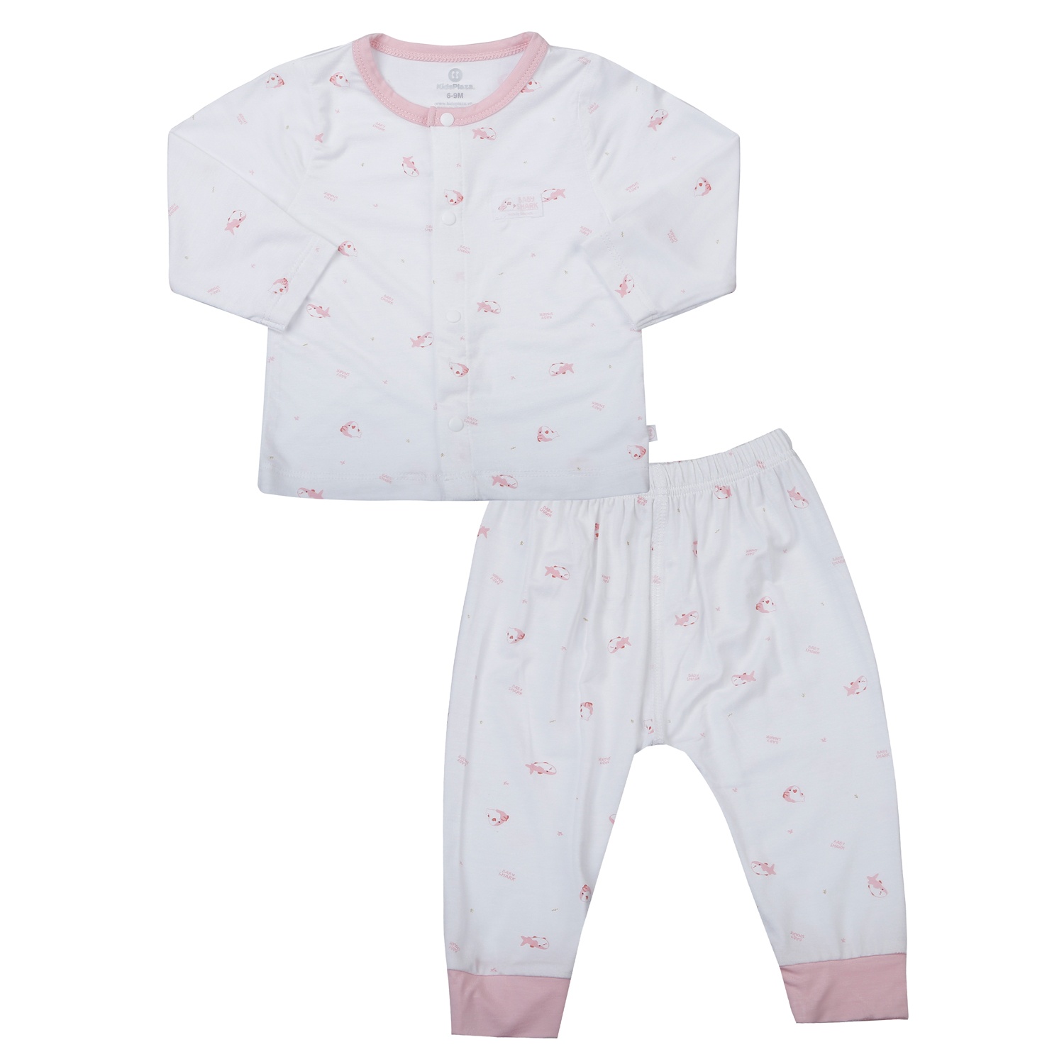 Bộ quần áo dài tay cài giữa KidsPlaza in cá TT25H (Trắng hồng)