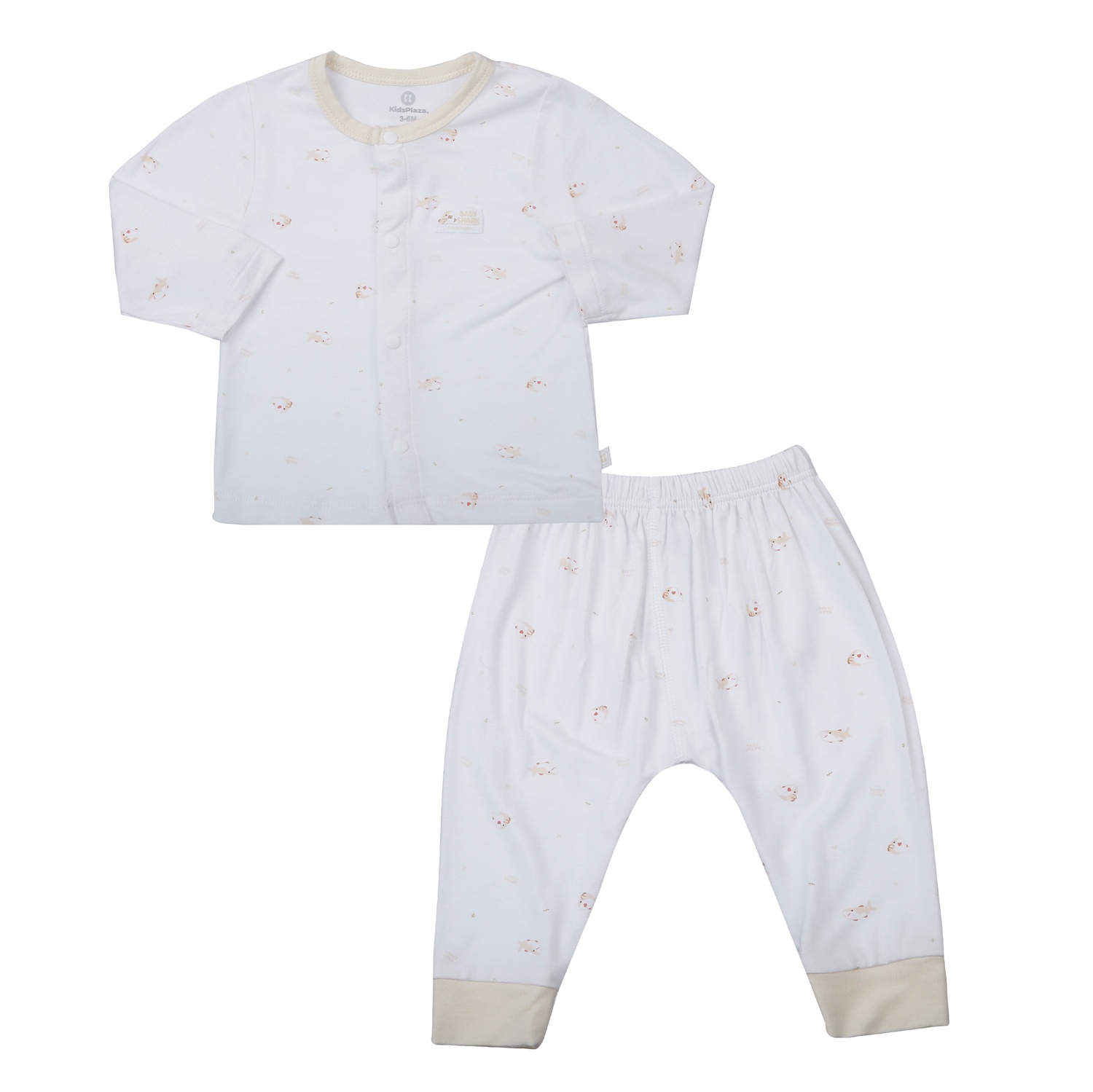 Bộ quần áo dài tay cài giữa KidsPlaza in cá TT25H (Trắng nâu)