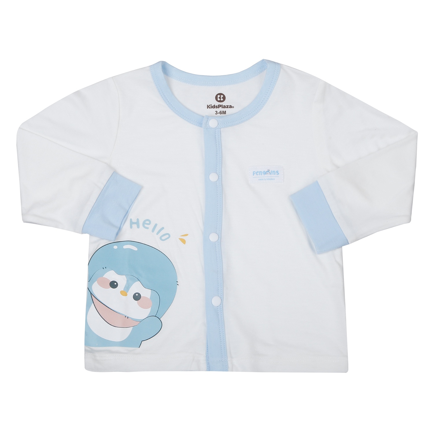 Bộ quần áo dài tay cài giữa KidsPlaza Modal in chim cánh cụt M25T (Trắng xanh)