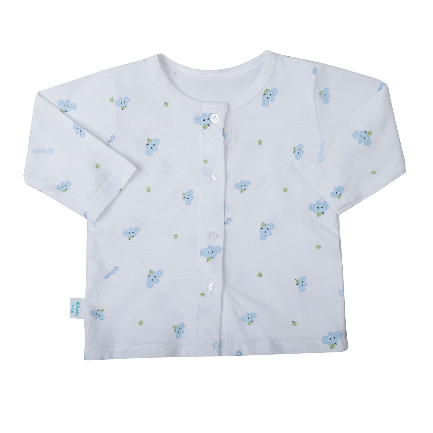 Bộ quần áo dài tay cài giữa O!Baby in voi DN25 (Trắng) hình 2