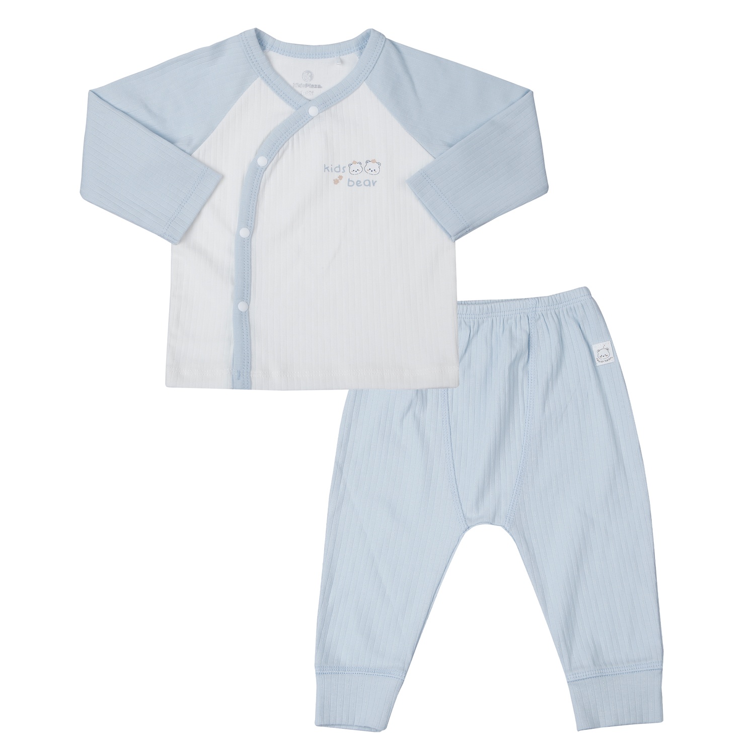 Bộ quần áo dài tay cài lệch KidsPlaza kẻ tăm ND25T (Trắng xanh)