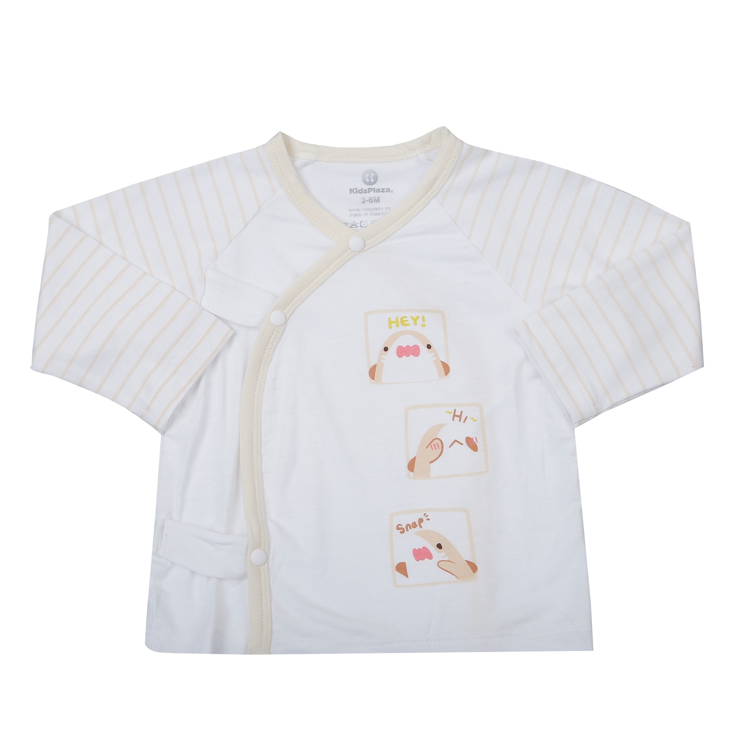 Bộ quần áo dài tay cài lệch KidsPlaza sọc in 3 cá TT25H (Trắng) hình 2