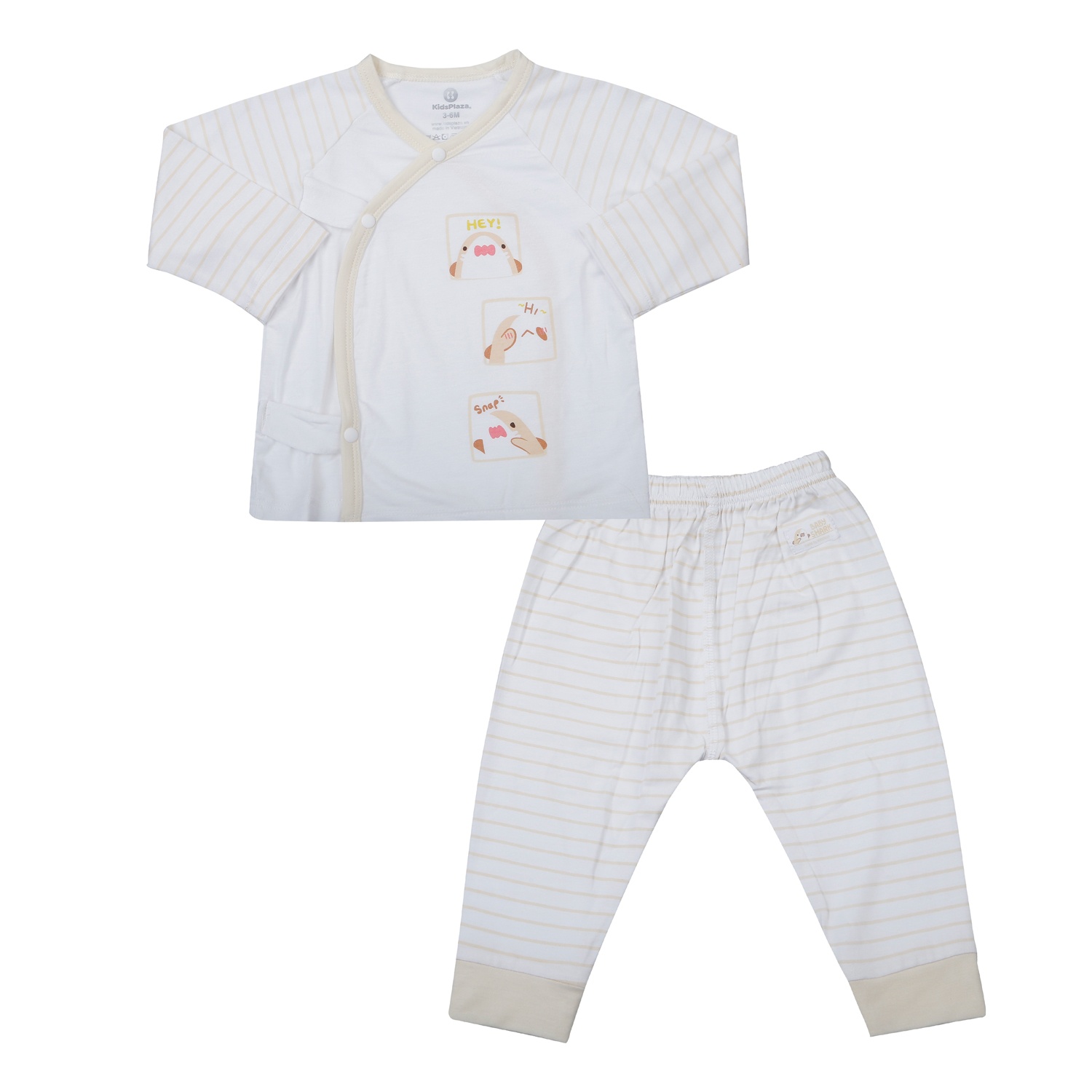 Bộ quần áo dài tay cài lệch KidsPlaza sọc in 3 cá TT25H (Trắng)