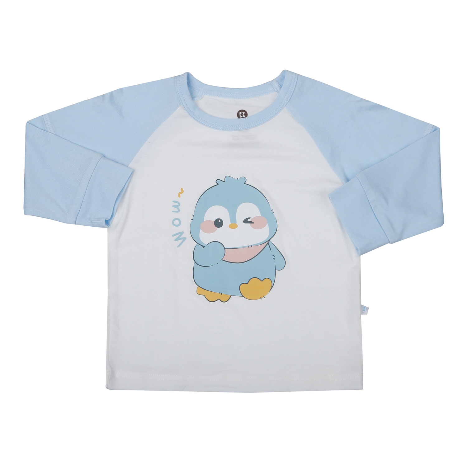 Bộ quần áo dài tay cài vai KidsPlaza Modal in chim cánh cụt M25T (Trắng xanh)