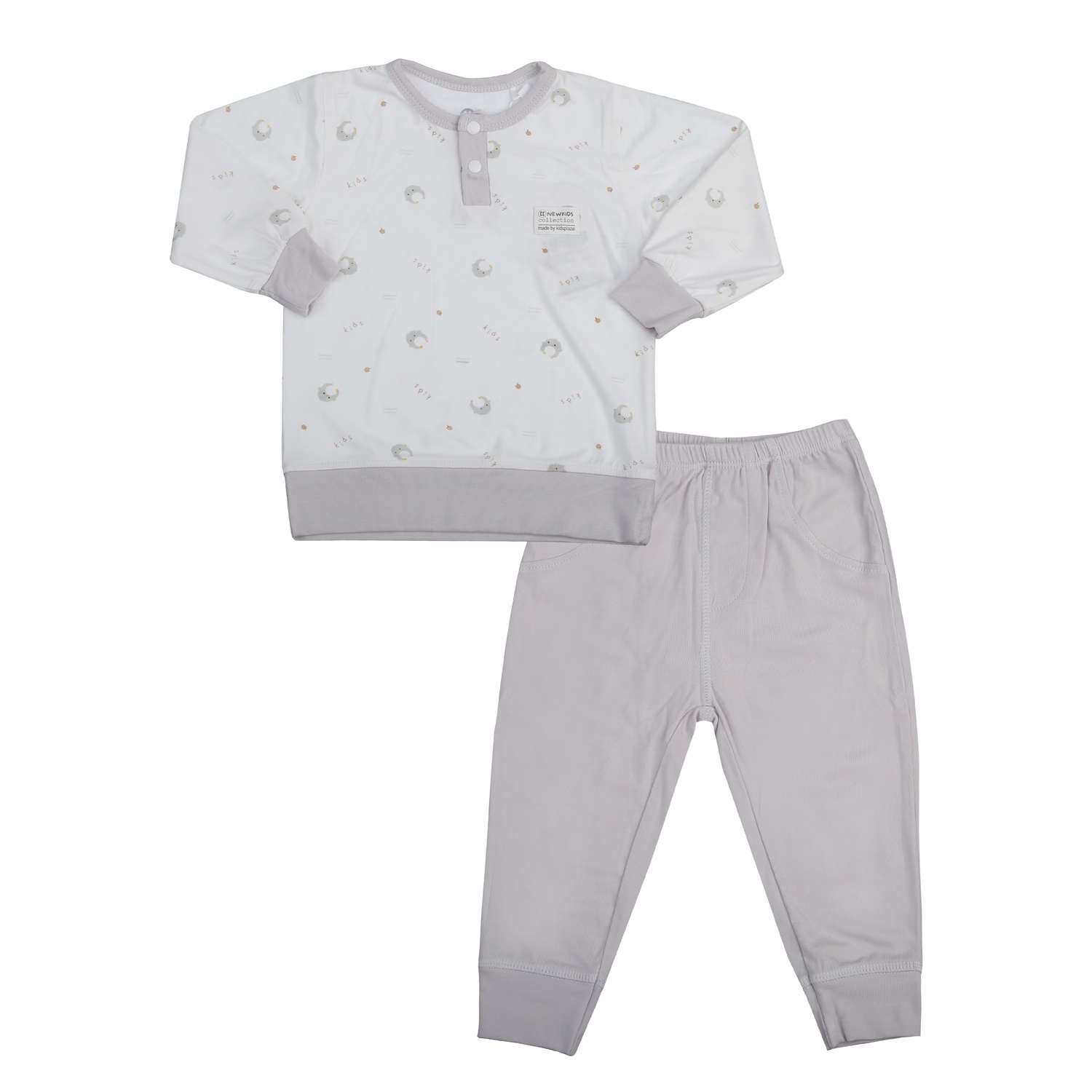 Bộ quần áo dài tay KidsPlaza Otis in gà ND25T (Ghi)