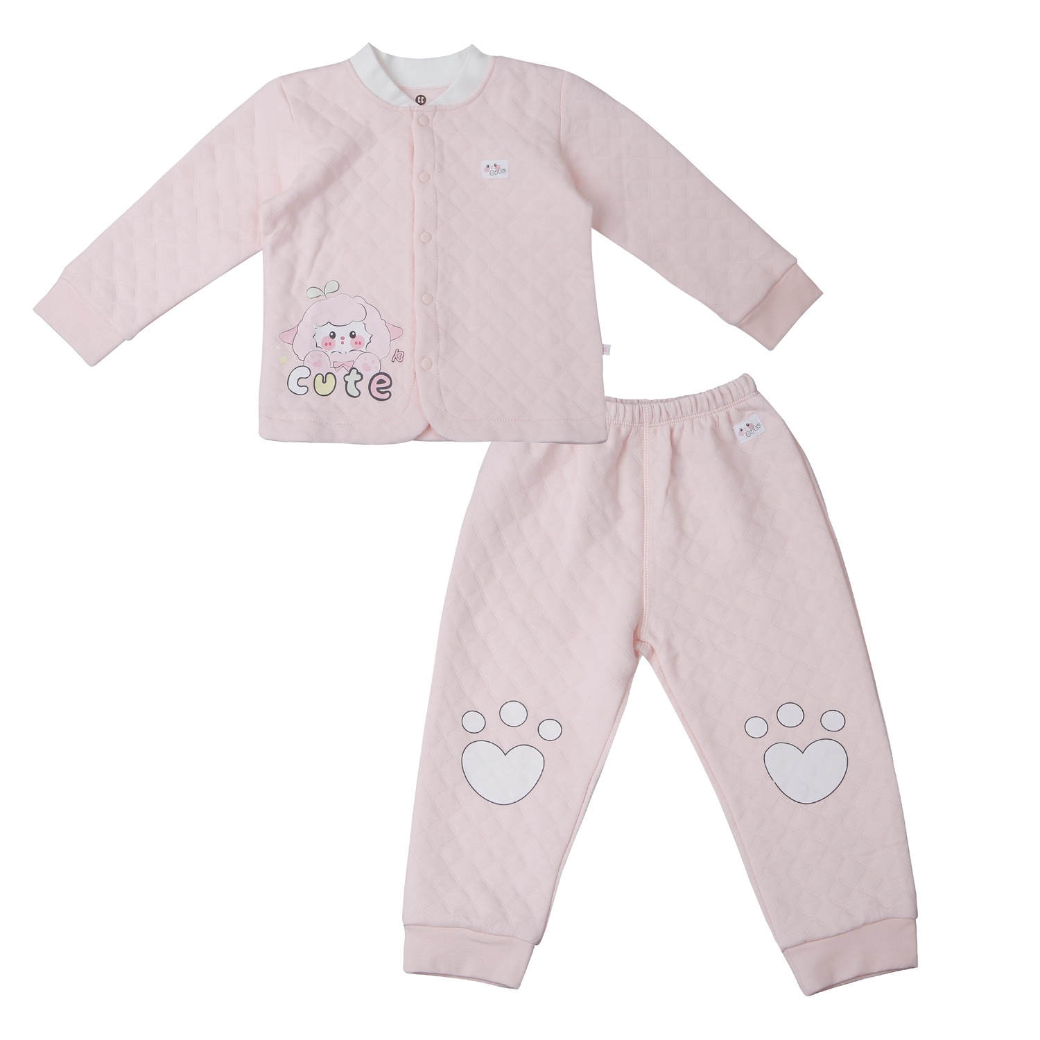 Bộ quần áo dài tay trần bông cài giữa KidsPlaza M25D (Hồng)