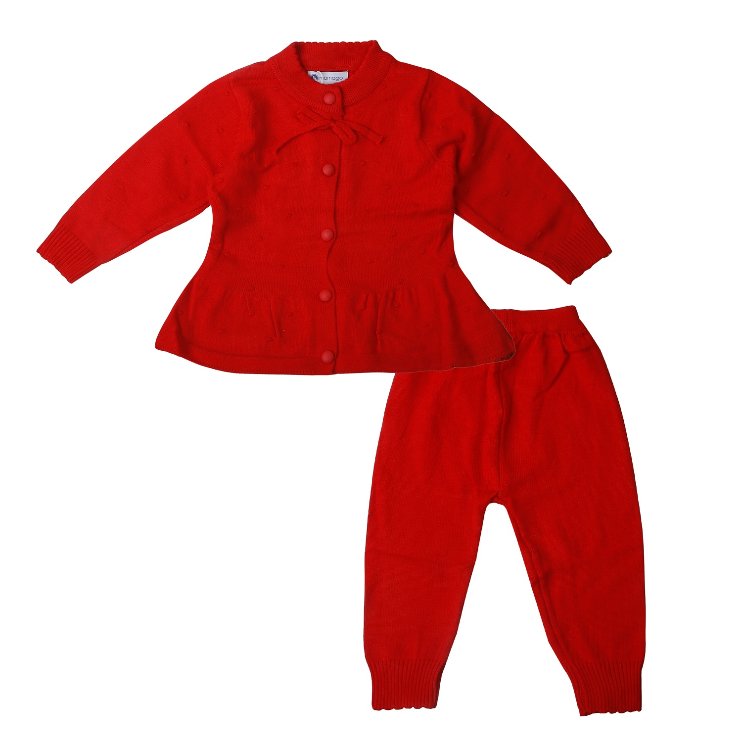 Bộ quần áo len bé gái Mamago cài nơ 25M-QA04 (Đỏ)