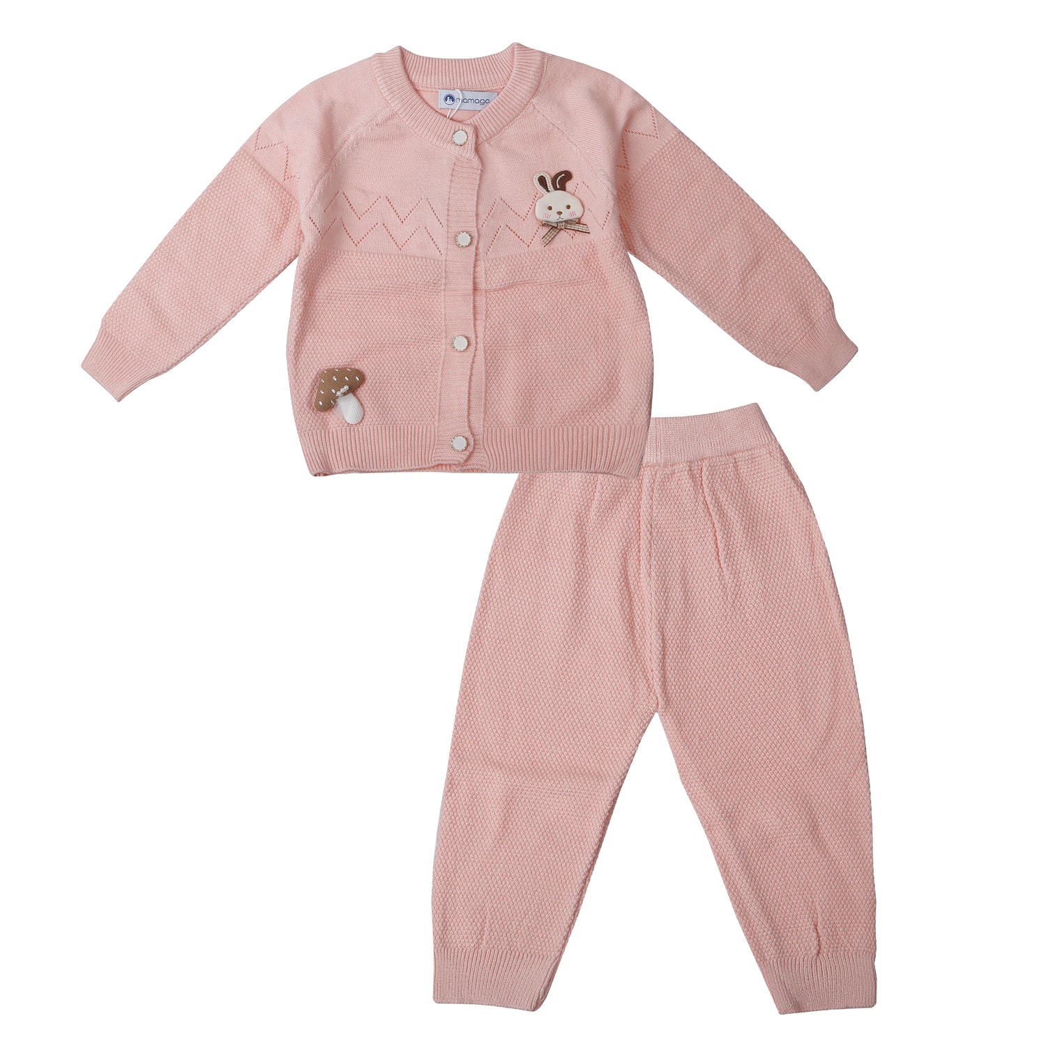 Bộ quần áo len bé gái Mamago gắn Thỏ và Nấm 25M-QA02 (Hồng)