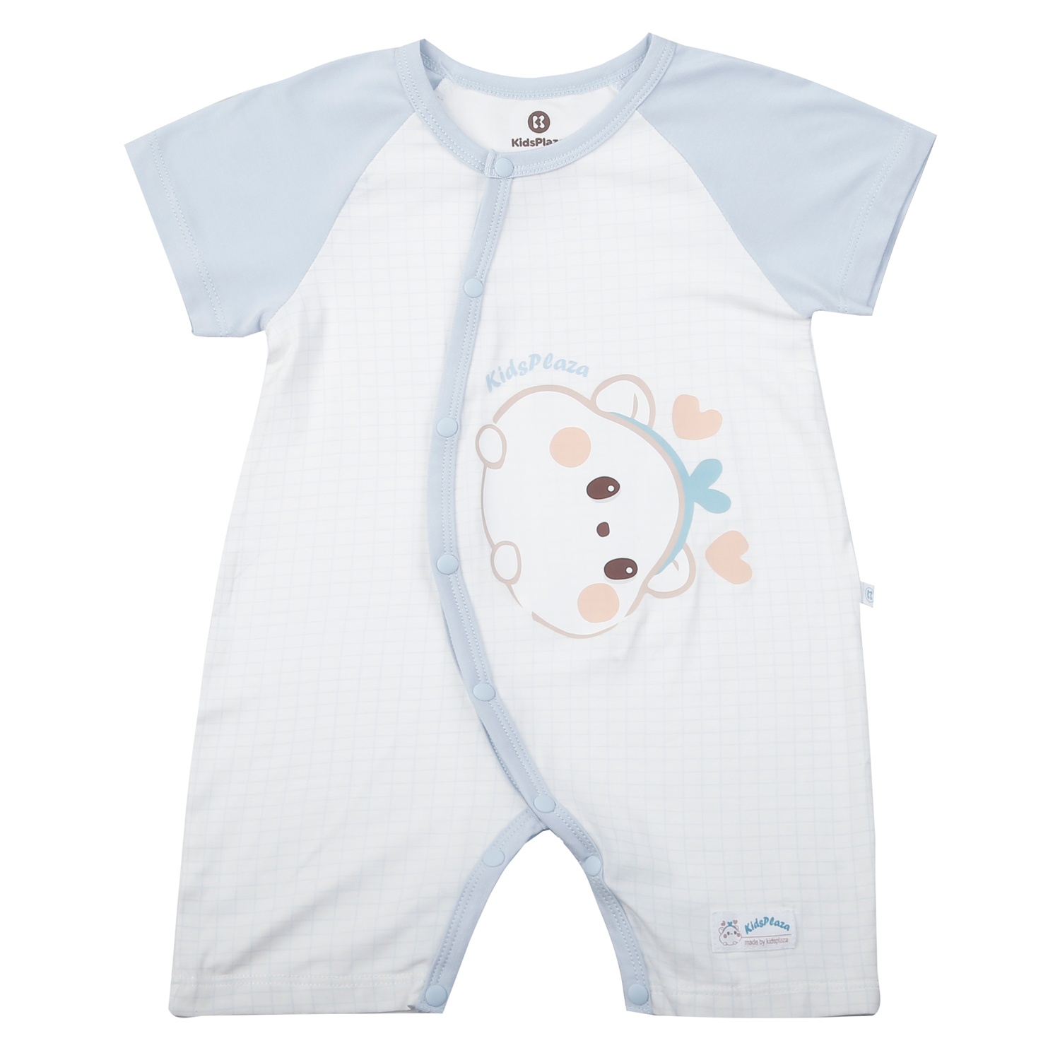 Body cộc tay cài lệch KidsPlaza in mouse M25H (Trắng kẻ xanh)