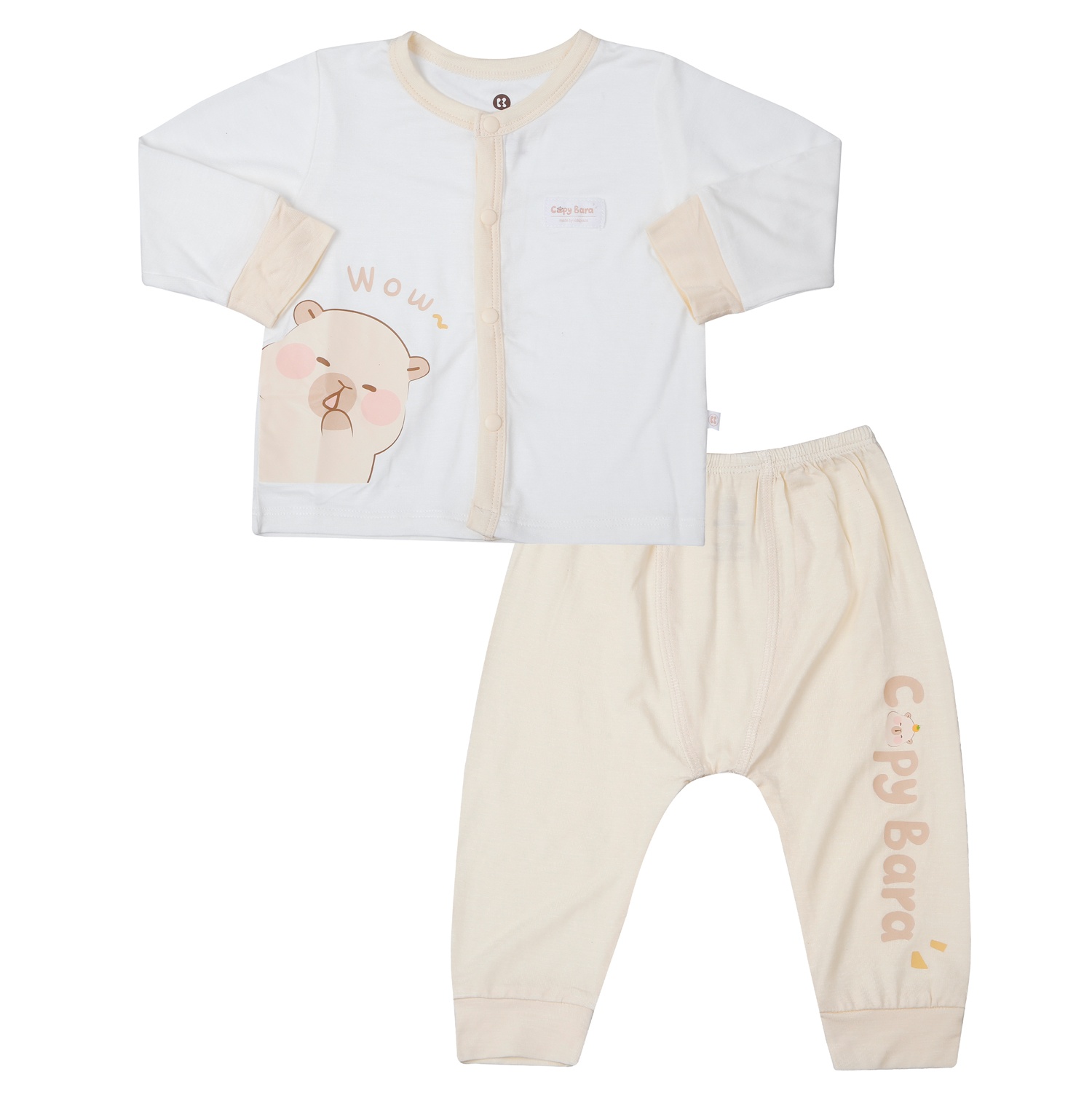 Bộ dài cài lệch cho bé KidsPlaza Modal in cabybara M25T (Be) 