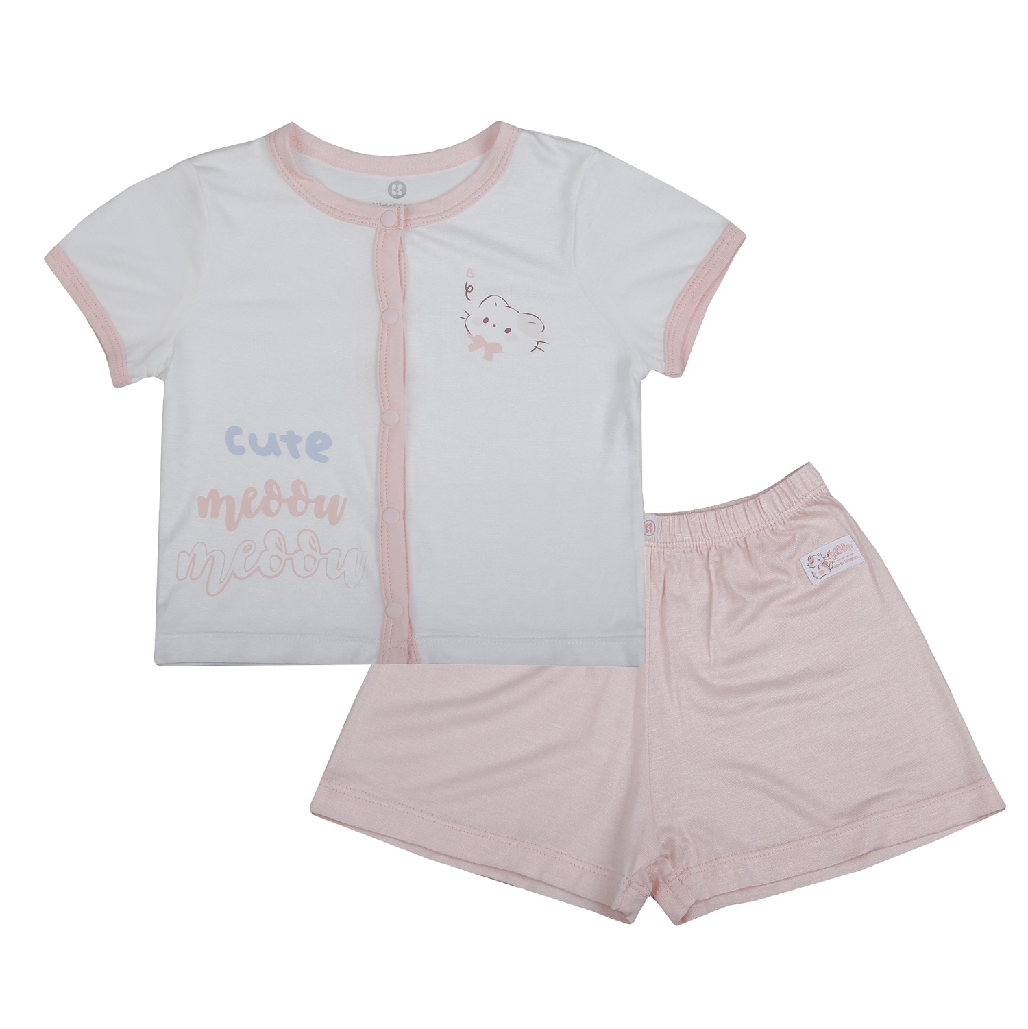 Bộ cộc cài giữa KidsPlaza in mèo HN26H (Trắng hồng) hình 1