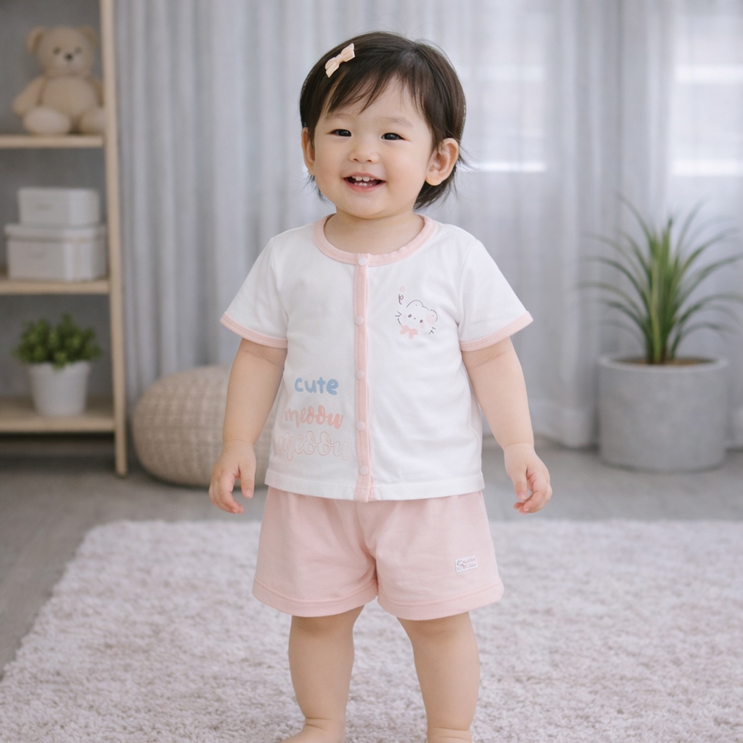 Bộ cộc cài giữa KidsPlaza in mèo HN26H (Trắng hồng) hình 3