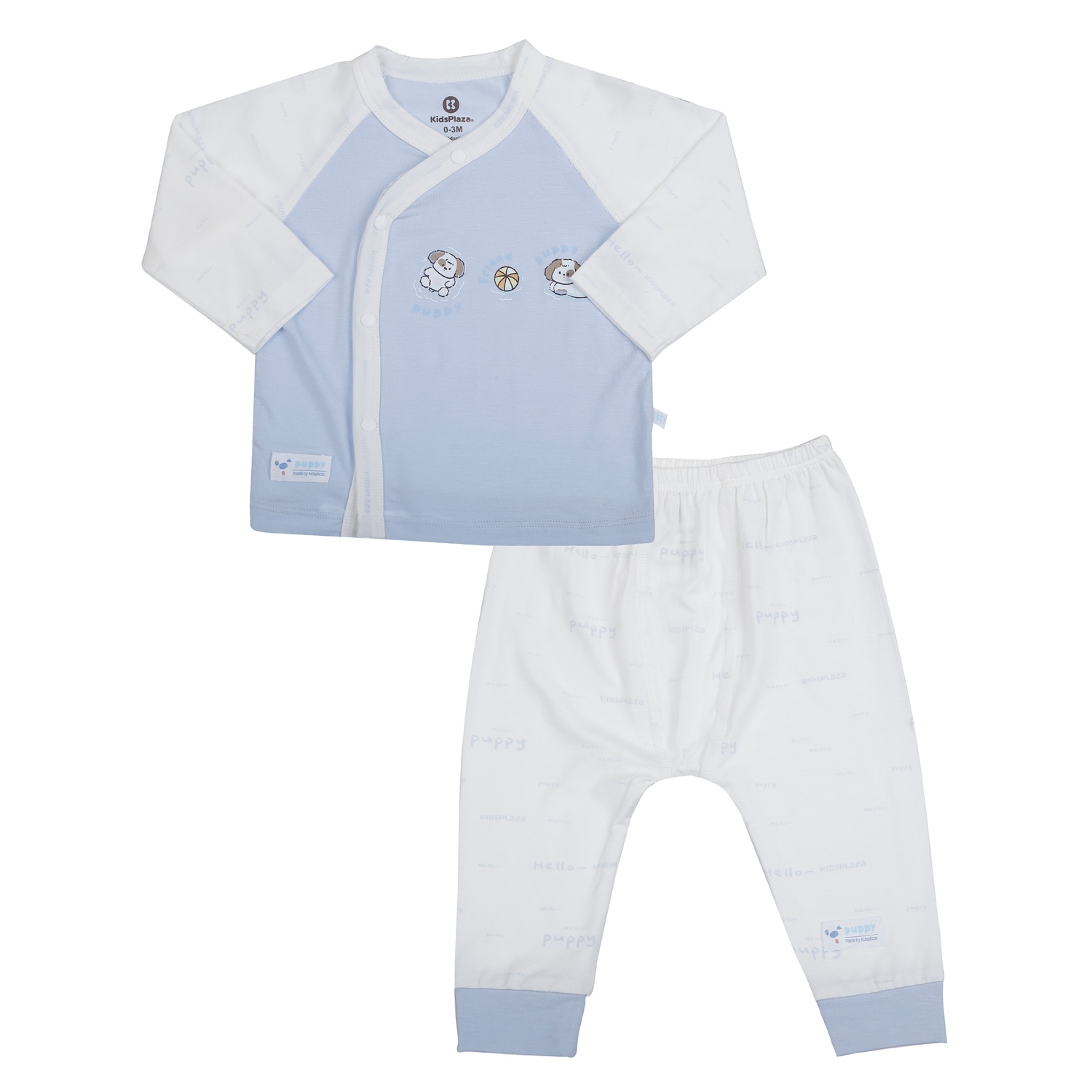 Bộ dài cài lệch KidsPlaza in cún M26H (Trắng xanh) hình 1