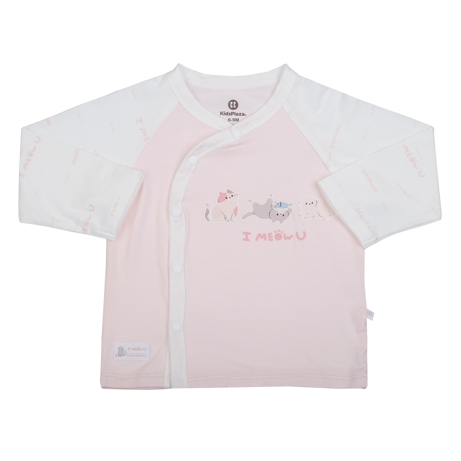 Bộ quần áo dài tay cài lệch KidsPlaza in mèo M26H (Trắng hồng) hình 2