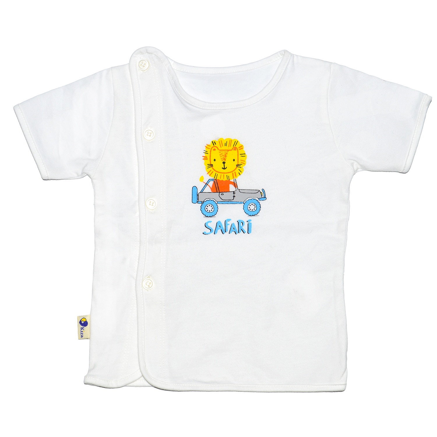 Áo tay ngắn cài lệch Kiza in hình chú sử tử N16 (trắng) hình 1