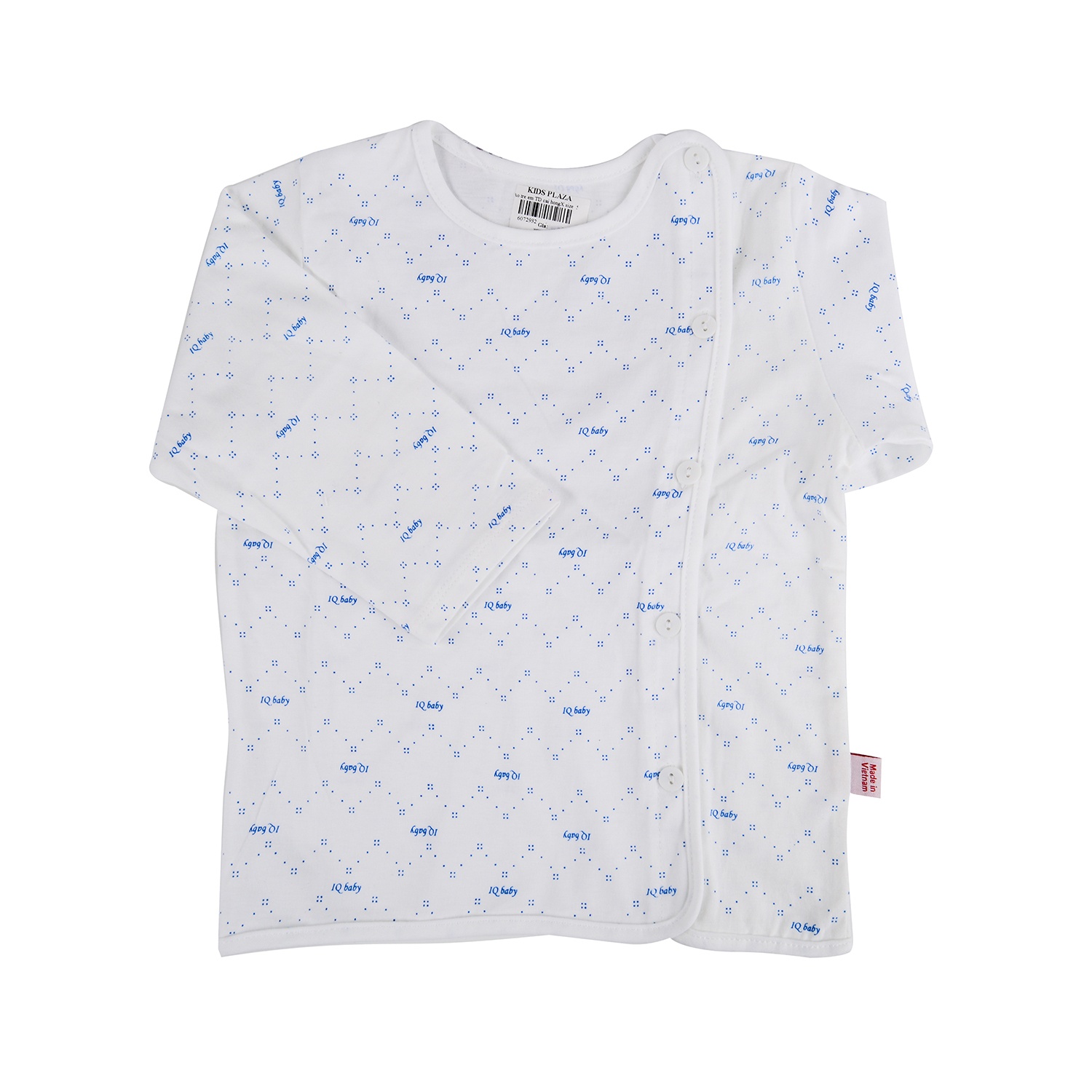 Áo sơ sinh tay dài cài lệch IQ Baby (Trắng - Xanh) size 2 hình 1