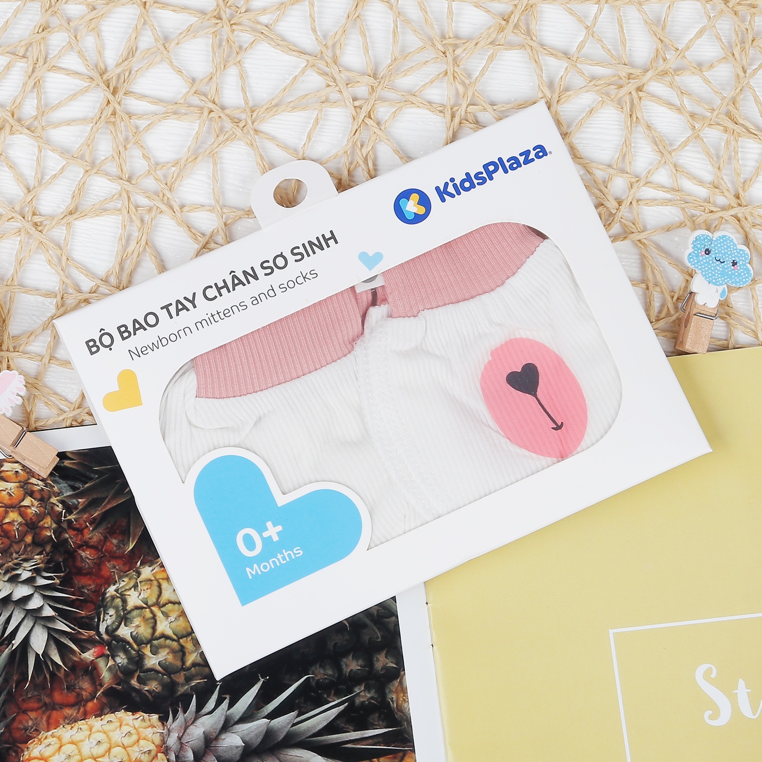 Set bao tay chân kẻ tăm KidsPlaza ND22T (Trắng Hồng) hình 3