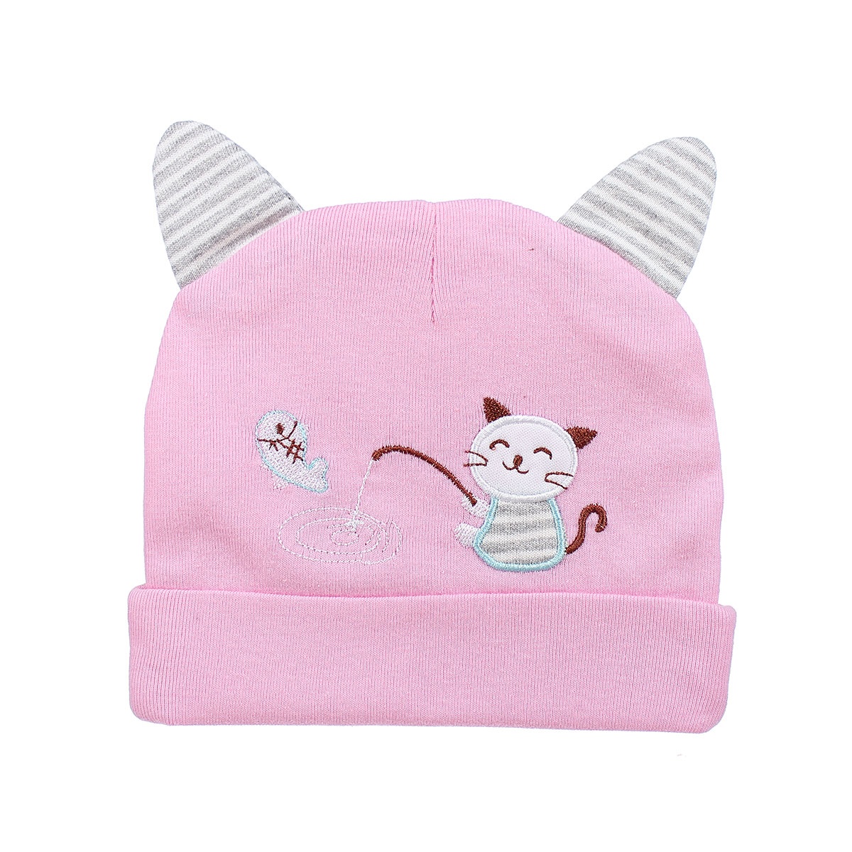 Bộ khăn mũ cho bé in mèo tai kẻ QQ19 hình 2