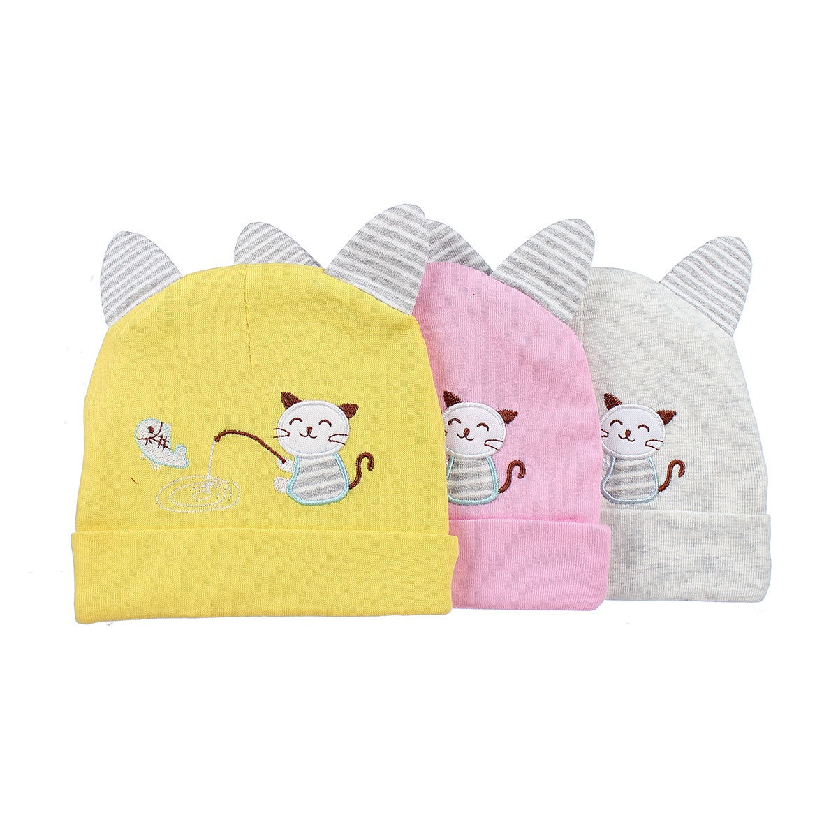 Bộ khăn mũ cho bé in mèo tai kẻ QQ19 hình 3