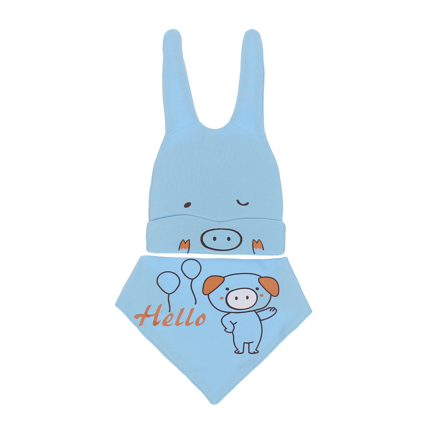 Bộ khăn mũ in hình lợn con hello QQ20 hình 1