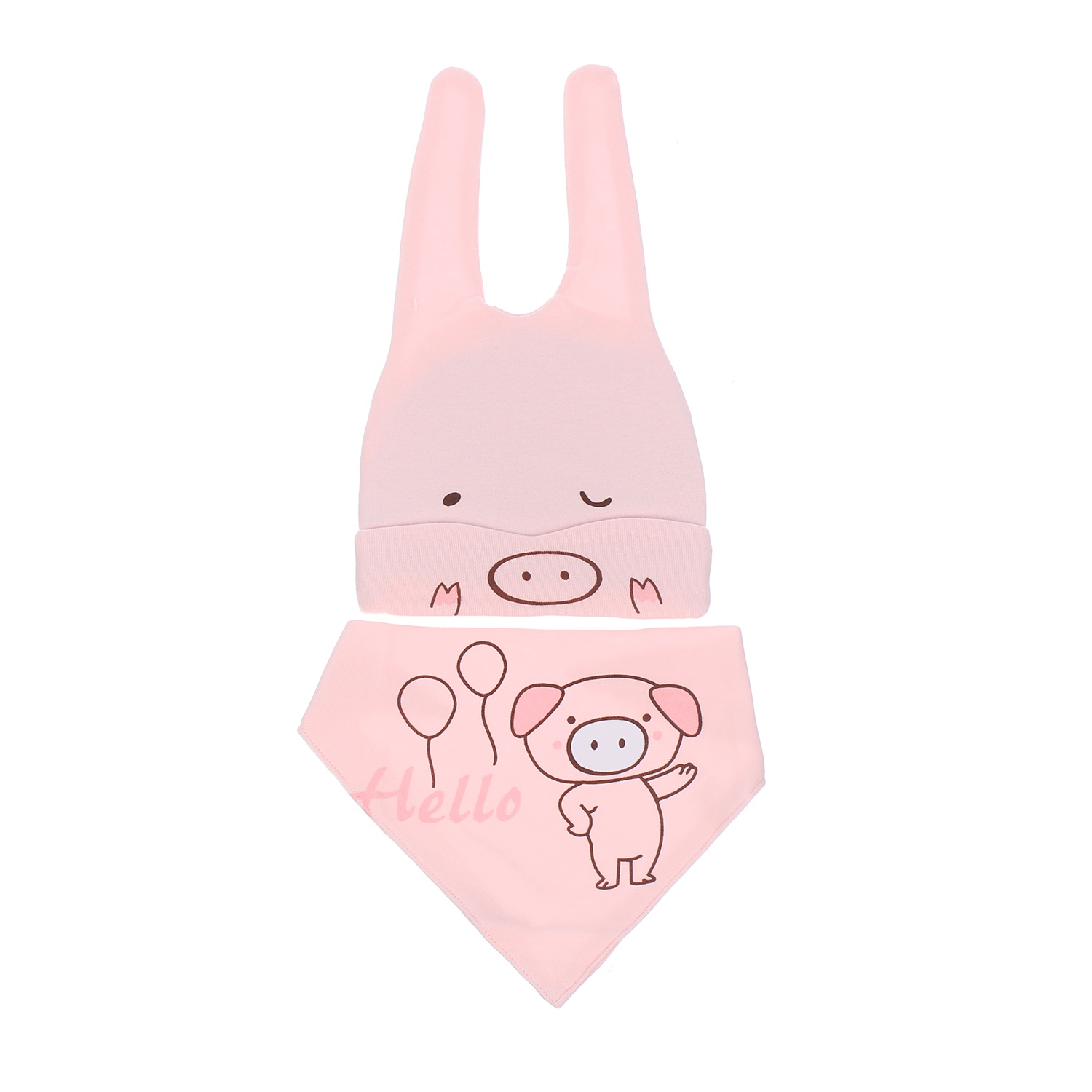 Bộ khăn mũ in hình lợn con hello QQ20 hình 2