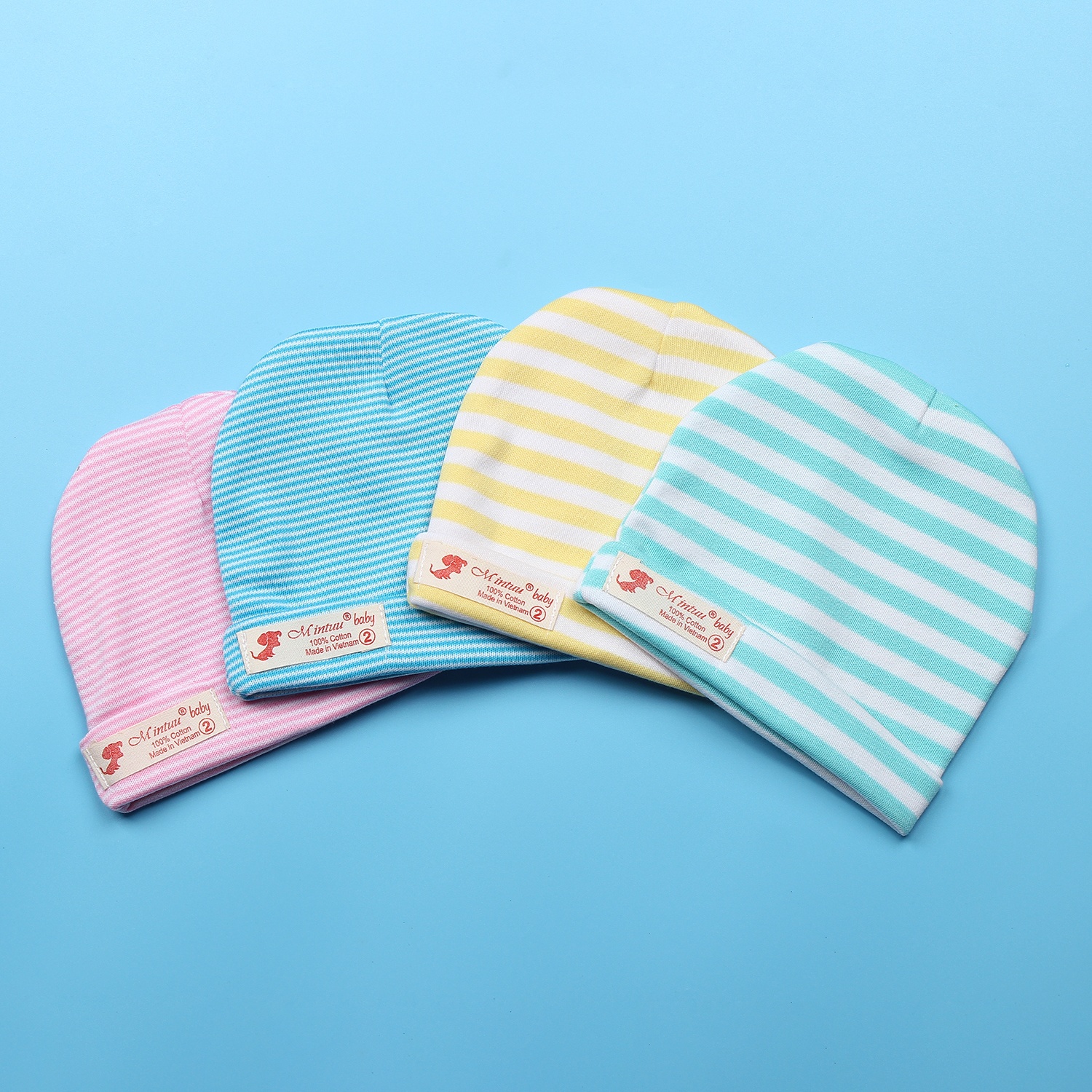 Mũ sơ sinh 2 lớp MT19 sọc màu hình 3