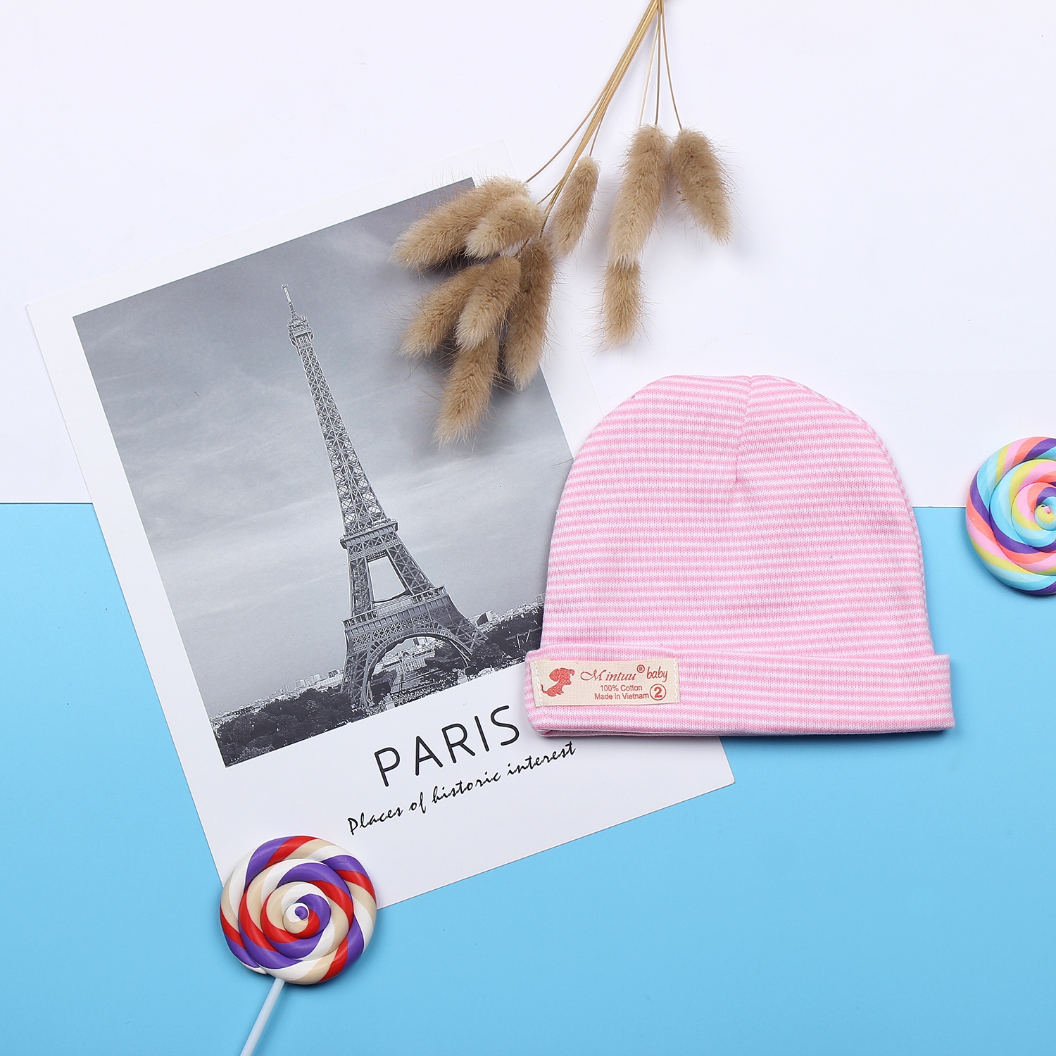 Mũ sơ sinh 2 lớp MT19 sọc màu hình 2