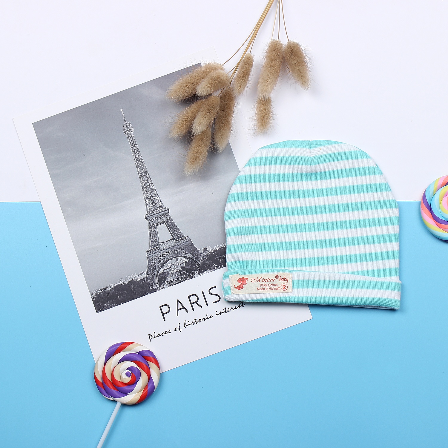 Mũ sơ sinh 2 lớp MT19 sọc màu hình 1