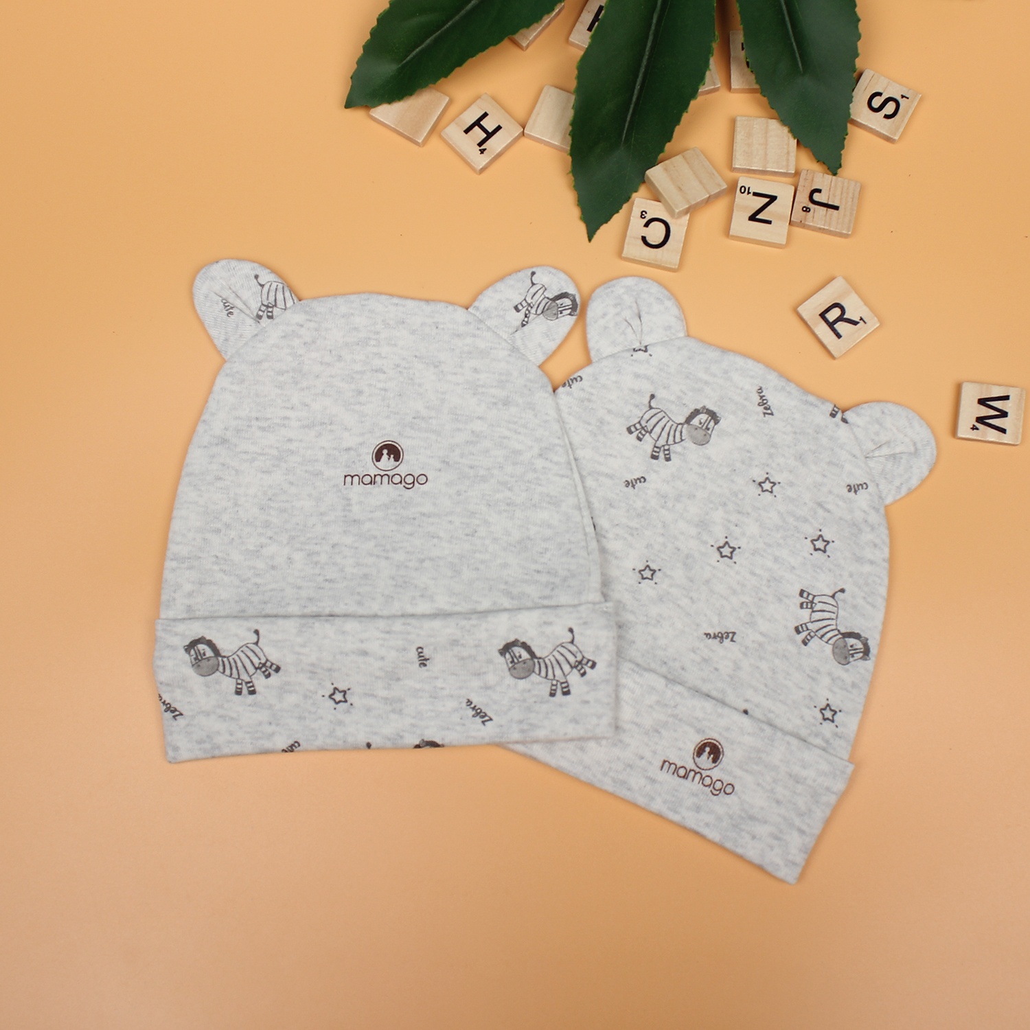 Mũ sơ sinh cho bé Mamago in hình chú ngựa vằn NĐ19 (Ghi) hình 1