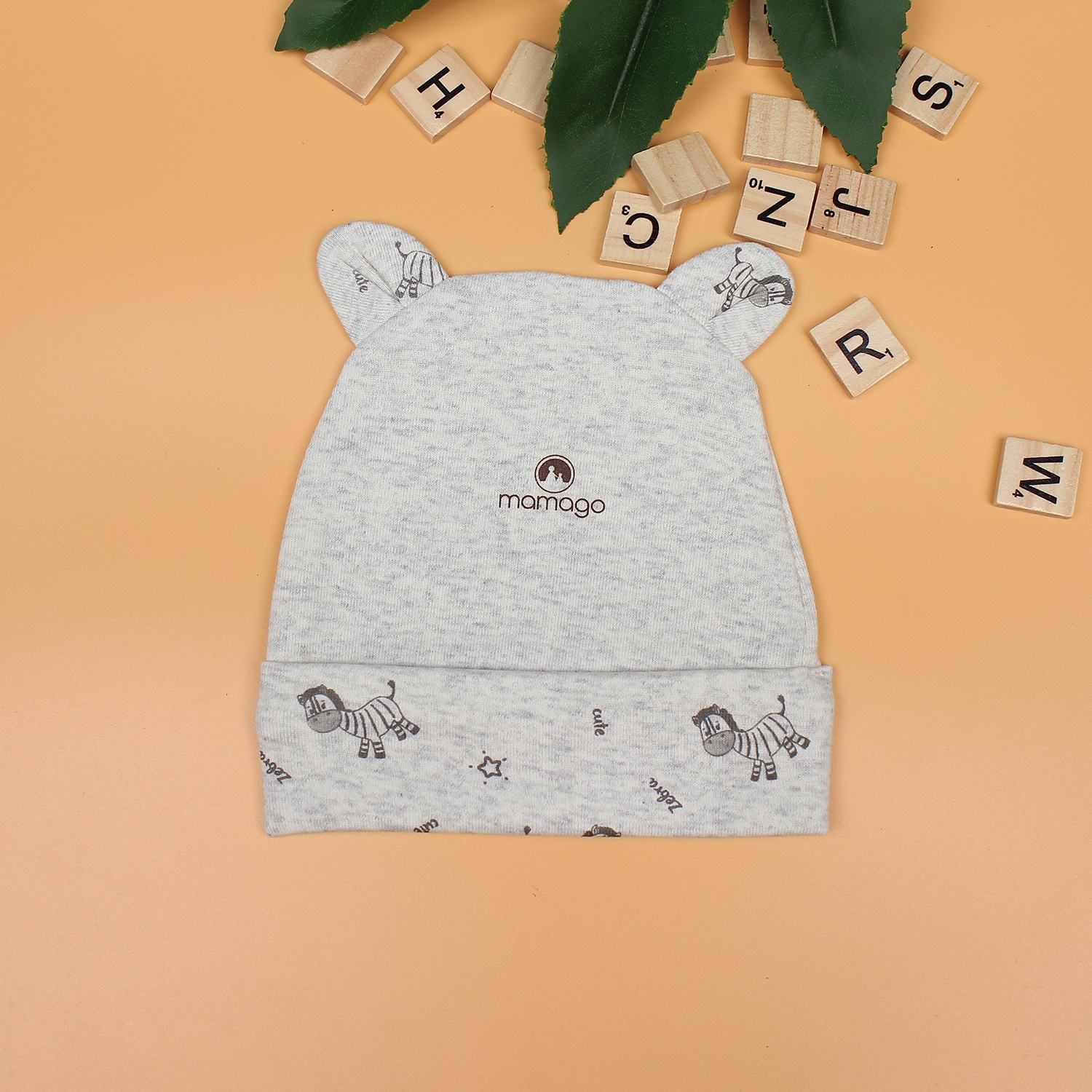 Mũ sơ sinh cho bé Mamago in hình chú ngựa vằn NĐ19 (Ghi) hình 2
