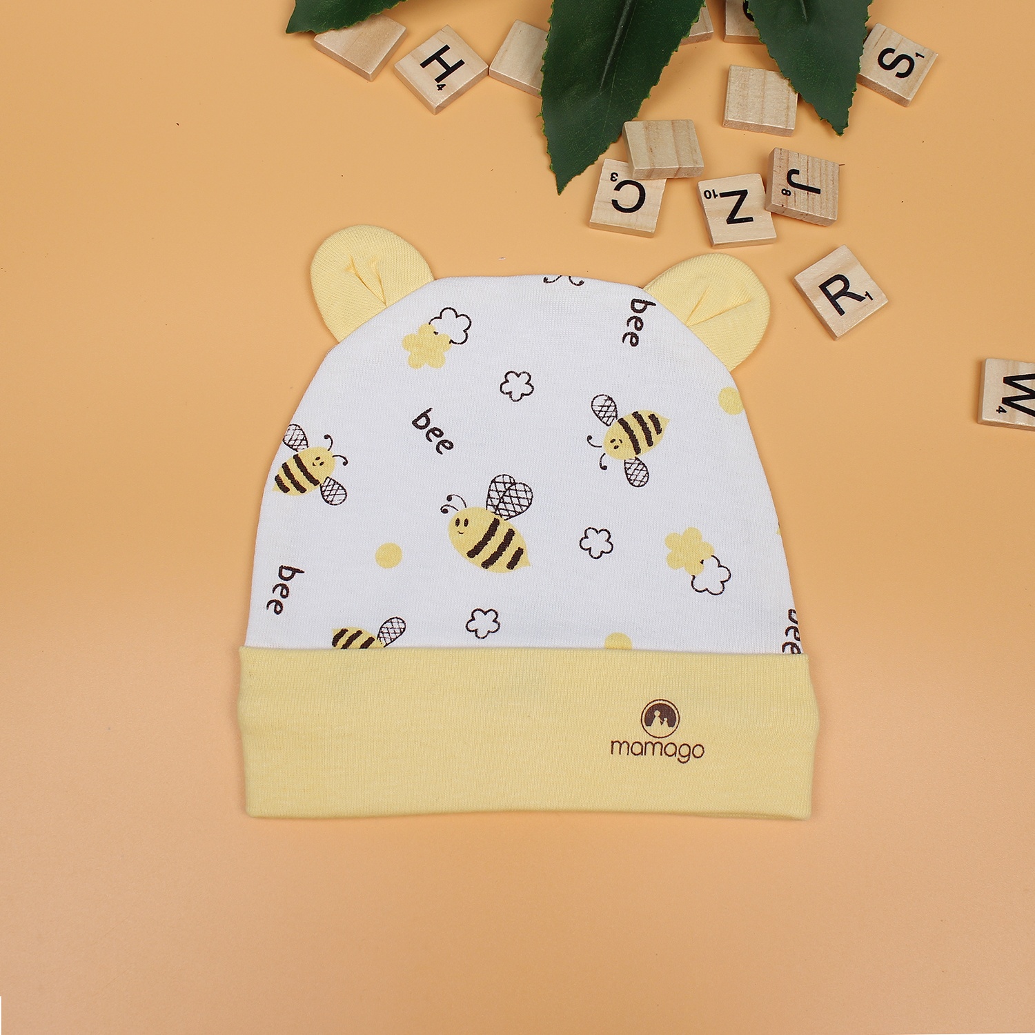 Mũ sơ sinh cho bé Mamago in hình chú ong NĐ19 (Vàng) hình 3