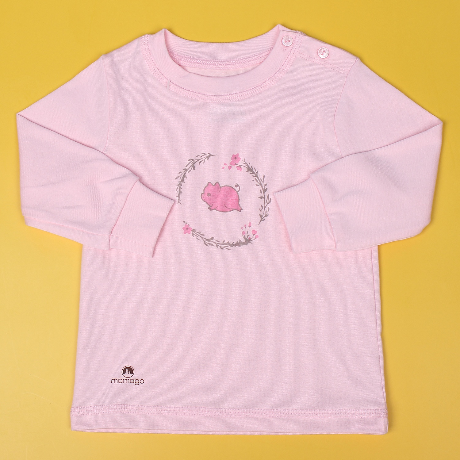 Quần áo sơ sinh cài vai in hình chú lợn Mamago NĐ19 (Hồng) Quần áo sơ sinh cài vai in hình chú heo Mamago NĐ19 (Hồng) hình 3