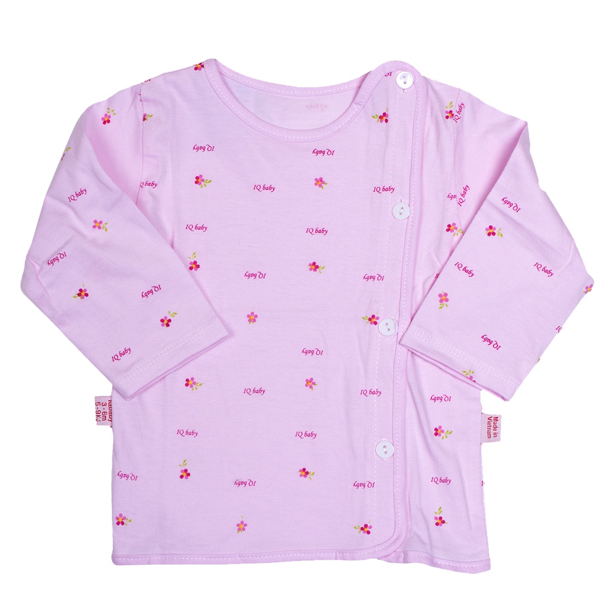 Áo sơ sinh tay dài cài lệch IQ Baby (Hồng phấn) size 1 hình 1