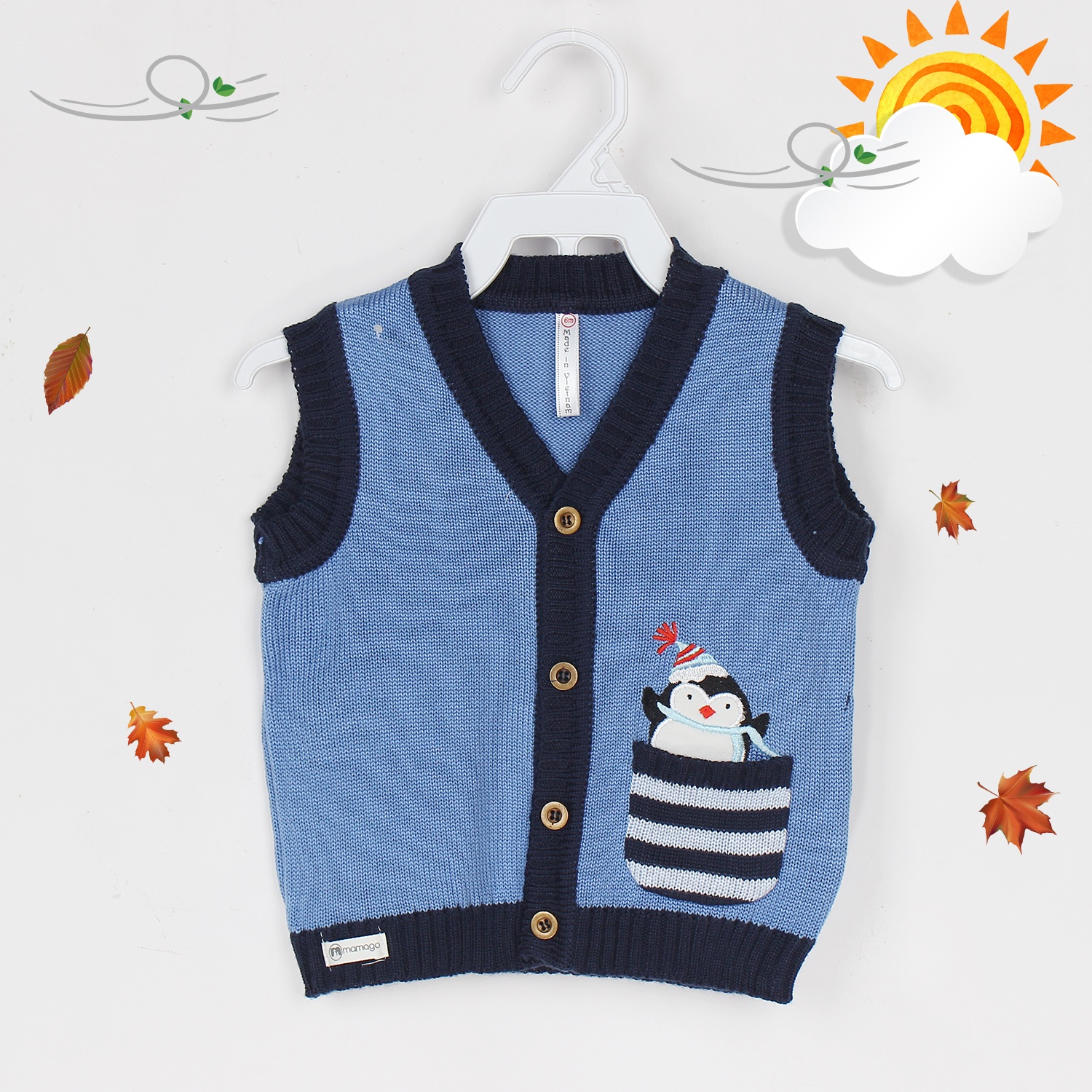 Áo gile len cho bé sơ sinh Mamago (Xanh dương) hình 1
