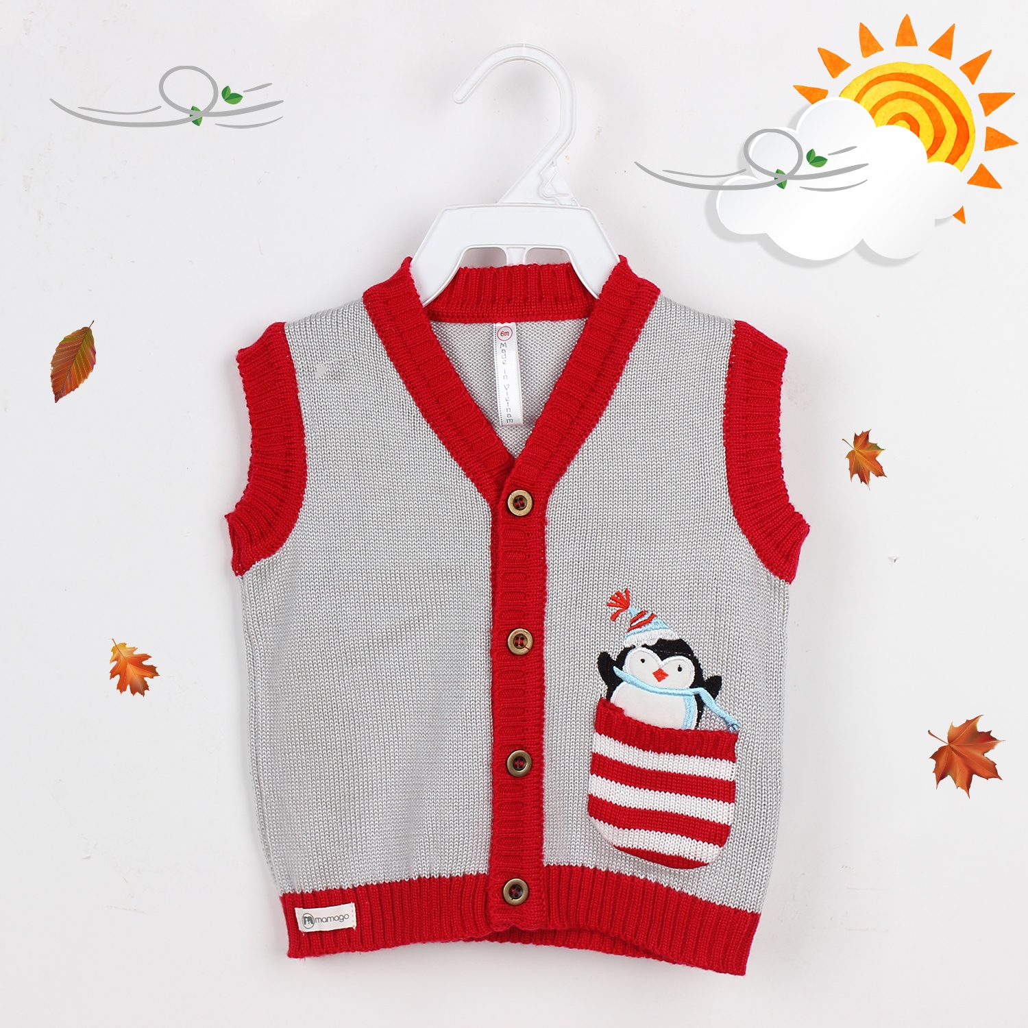 Áo len gile sơ sinh Mamago (đỏ ghi sáng) hình 1