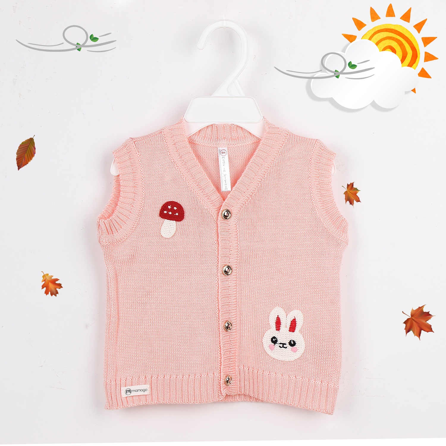Áo len gile sơ sinh Mamago (màu cam nhạt) hình 1