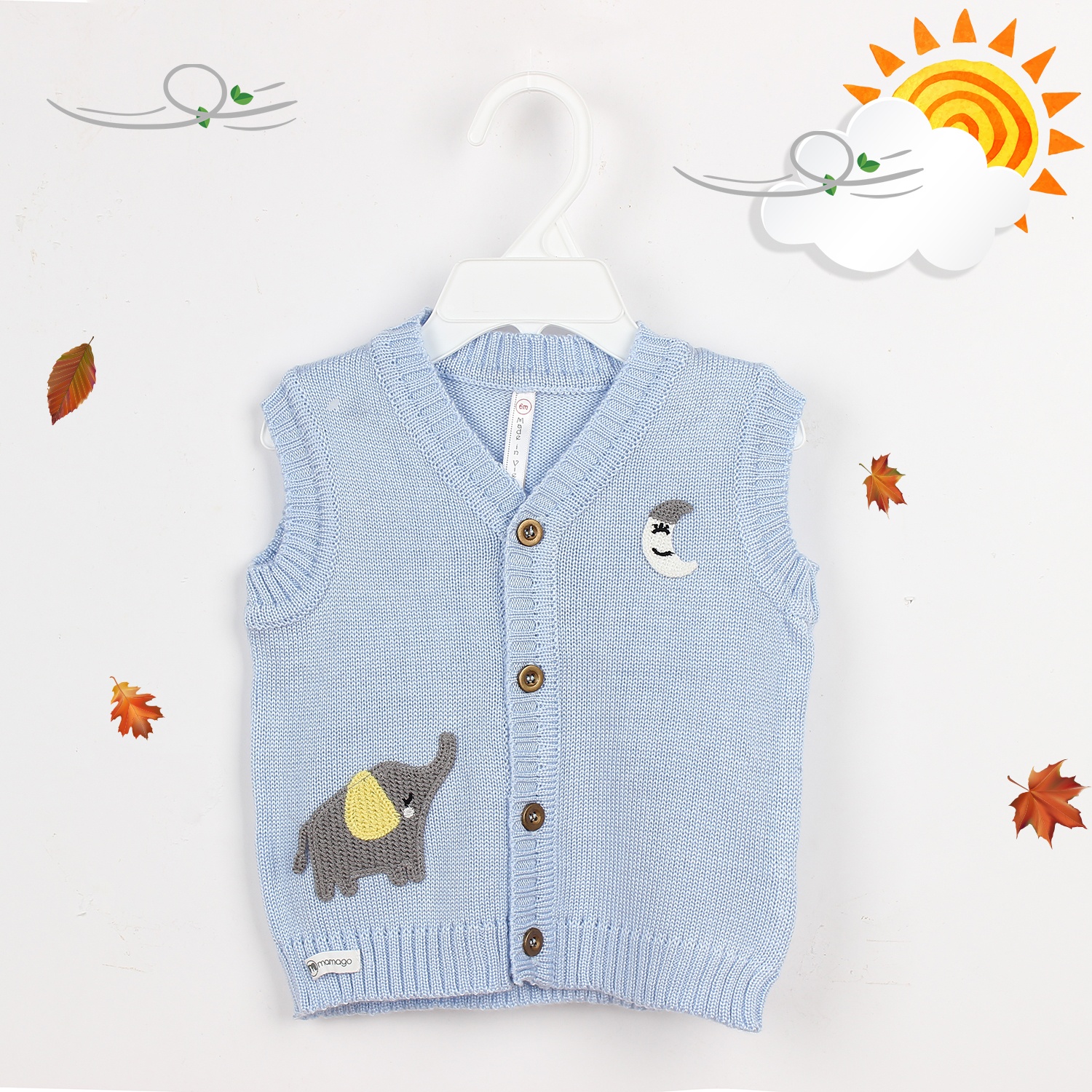 Áo len gile sơ sinh Mamago (màu xanh nhạt) hình 1