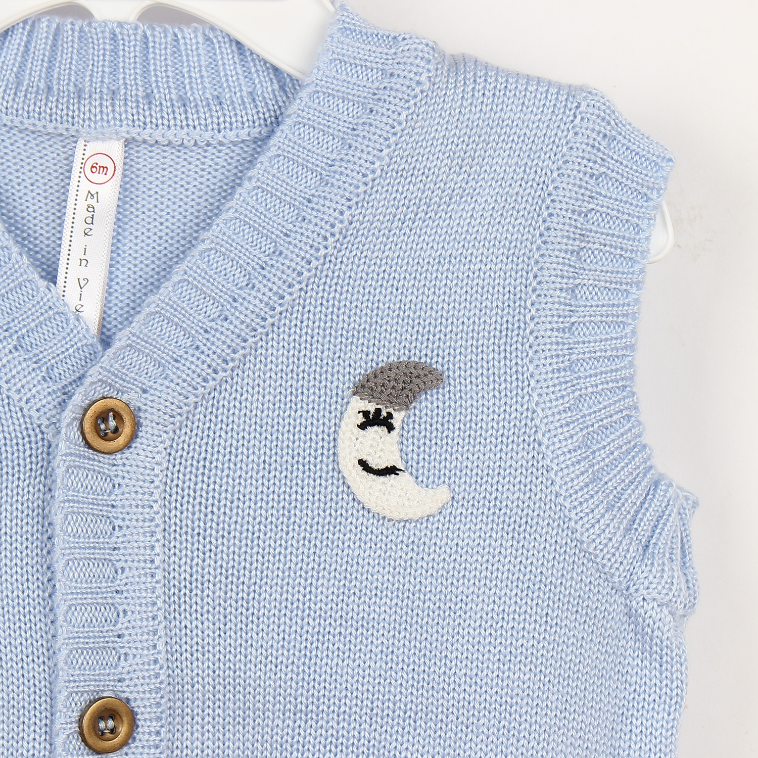Áo len gile sơ sinh Mamago (màu xanh nhạt) hình 3