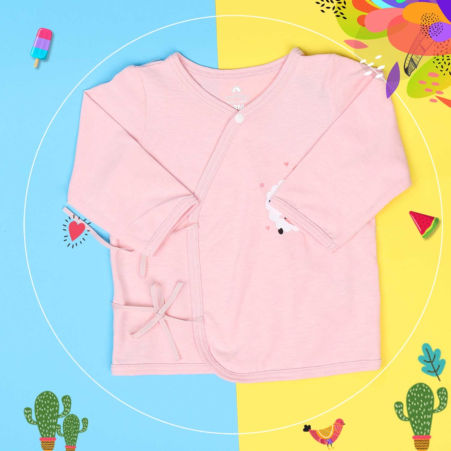 Chất liệu Áo sơ sinh buộc dây cài chéo tay dài Mamago vera K19 (Hồng) Áo sơ sinh buộc dây cài chéo tay dài Mamago vera K19 (Hồng) hình 1