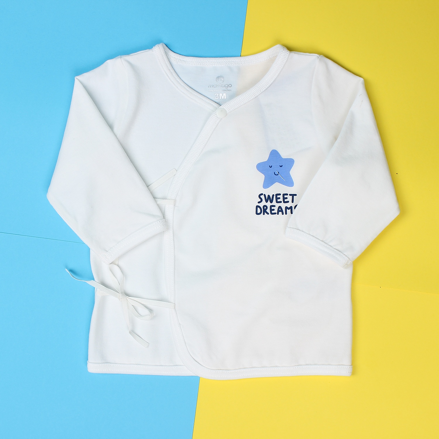 Chất liệu Áo sơ sinh buộc dây cài chéo tay dài Mamago vera K19 (Trắng)