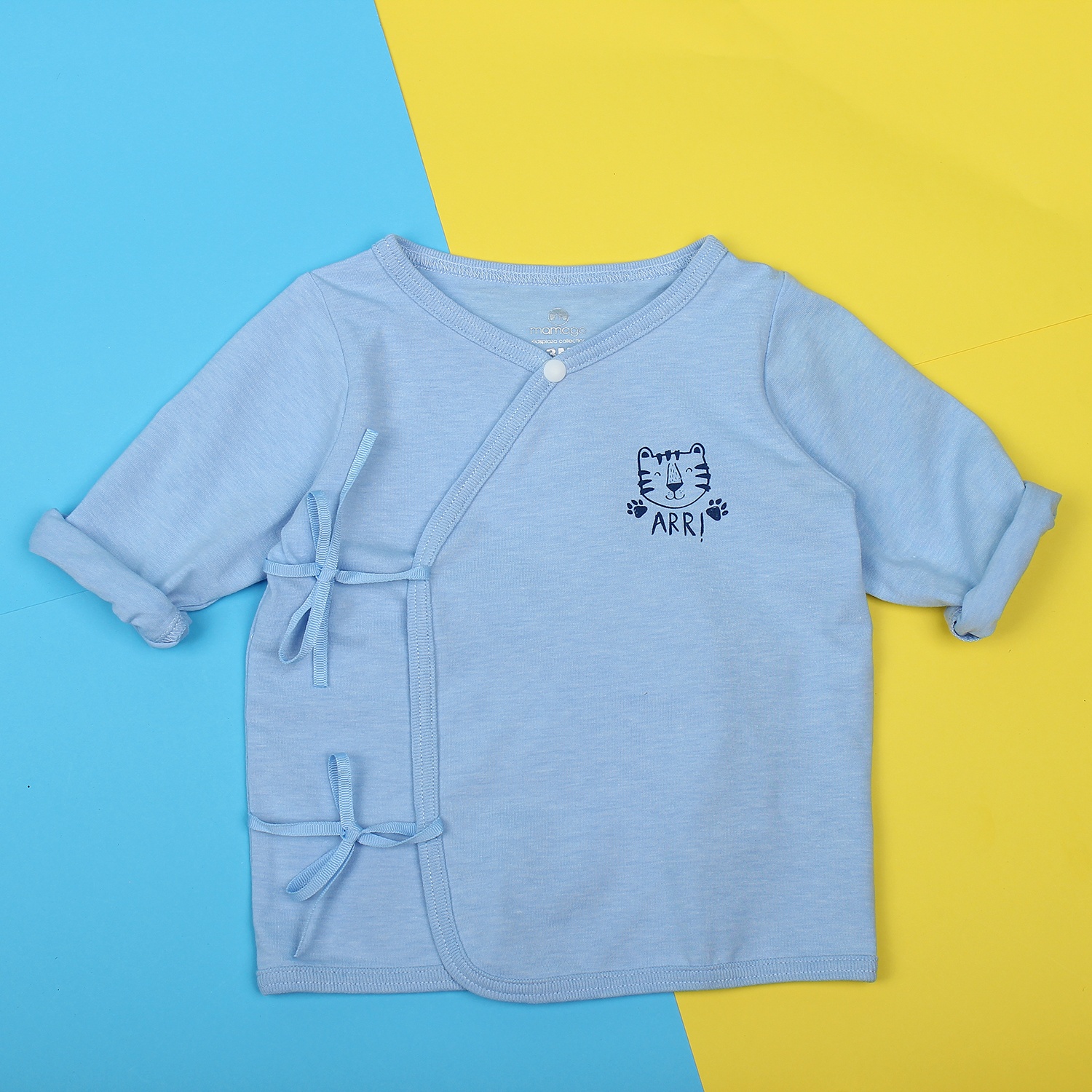 Chất liệu Áo sơ sinh buộc dây cài chéo tay dài Mamago vera K19 (Xanh)