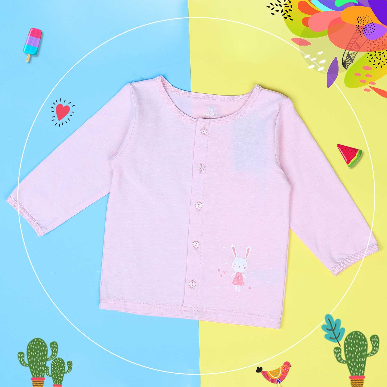 Áo sơ sinh cài giữa tay dài Mamago Vera K19 (Hồng) hình 1