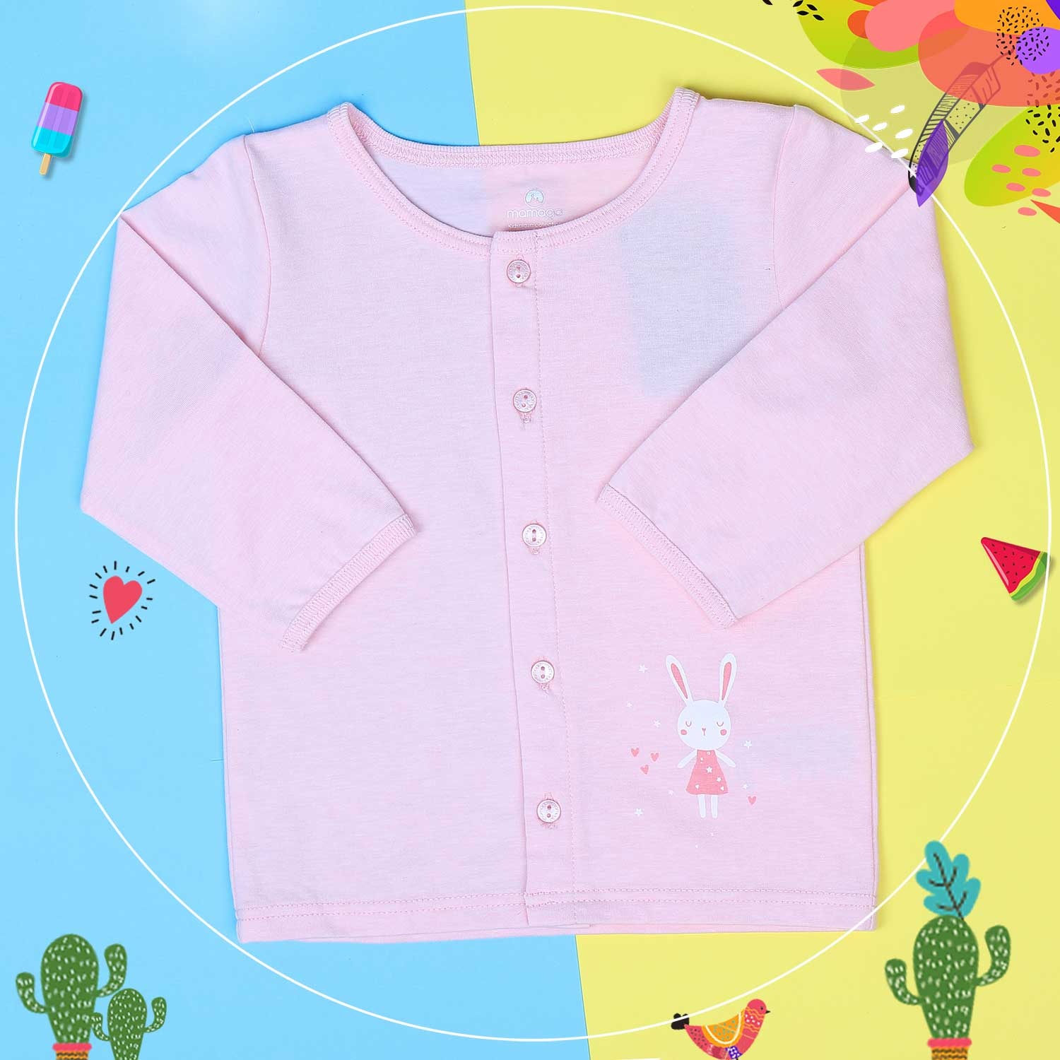 Áo sơ sinh cài giữa tay dài Mamago Vera K19 (Hồng) hình 3