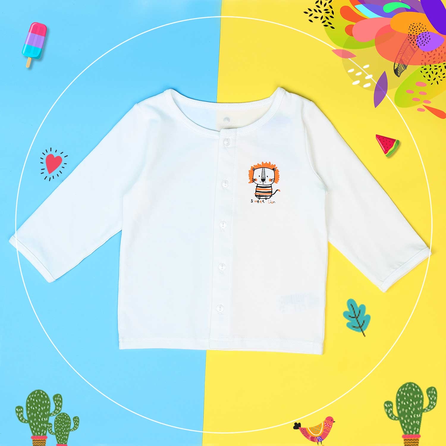 Áo sơ sinh cài giữa tay dài Mamago Vera K19 (Trắng) hình 1