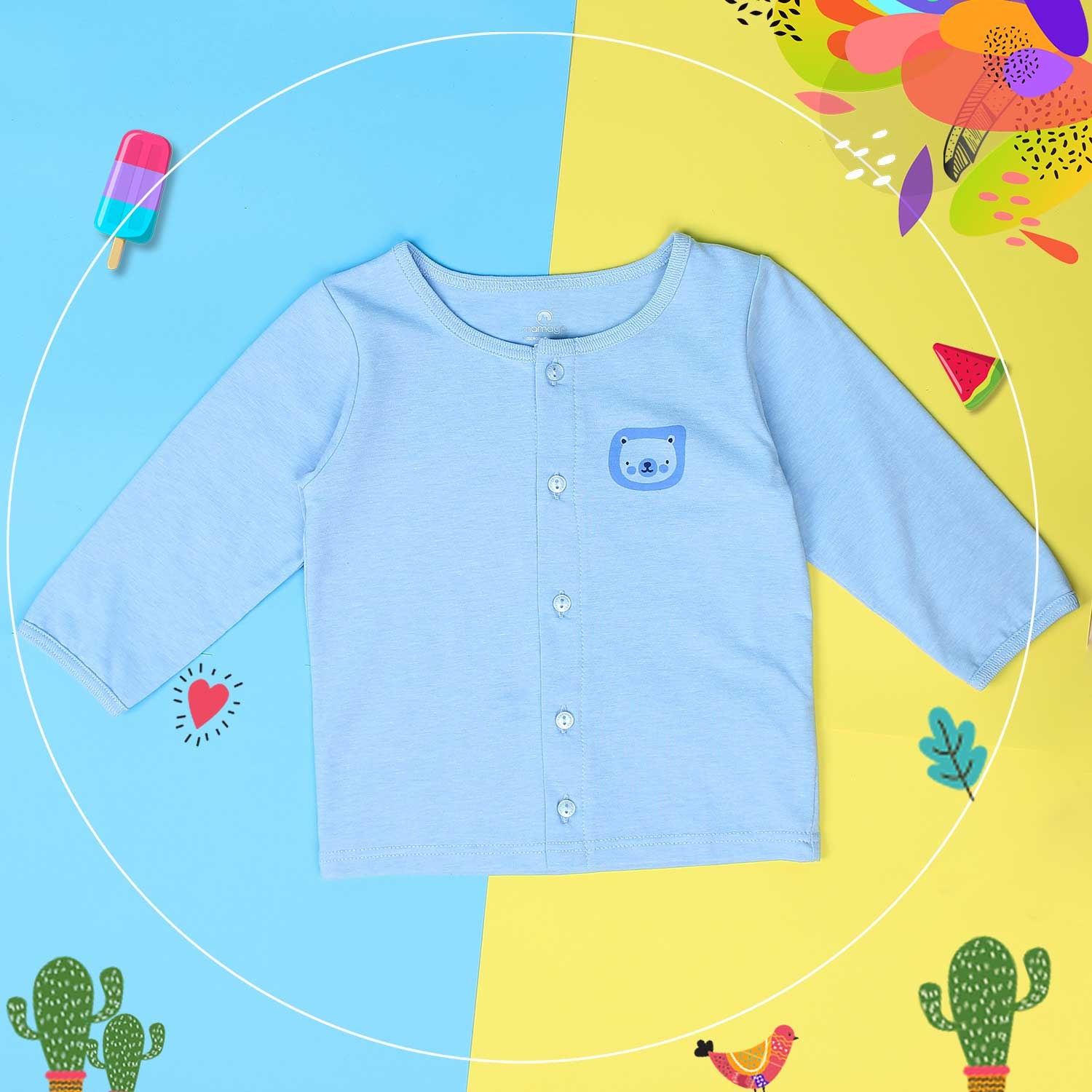 Áo sơ sinh cài giữa tay dài Mamago Vera K19 (Xanh) hình 1