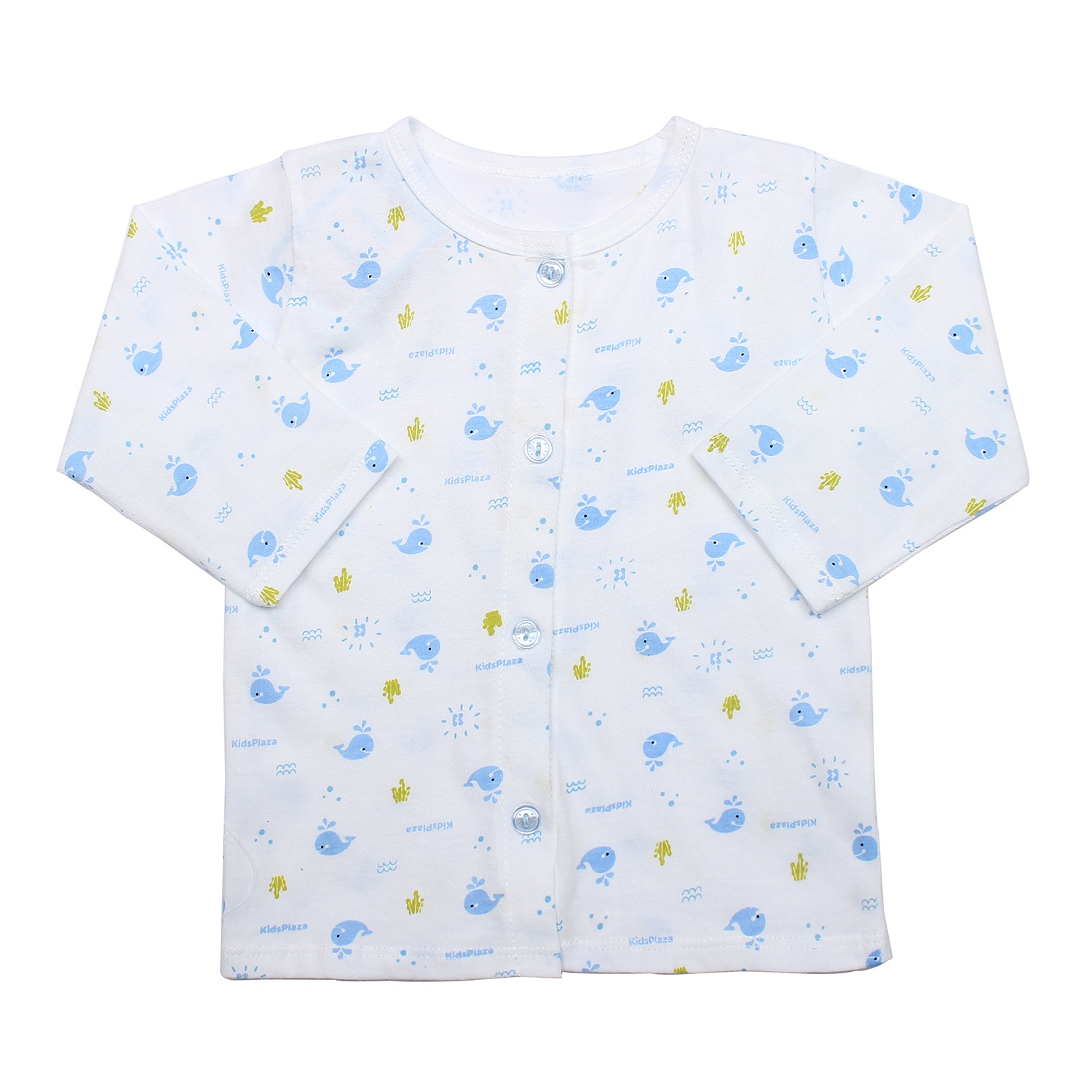 Áo sơ sinh dài tay KidsPlaza in hình chú cá heo (Trắng xanh) hình 1